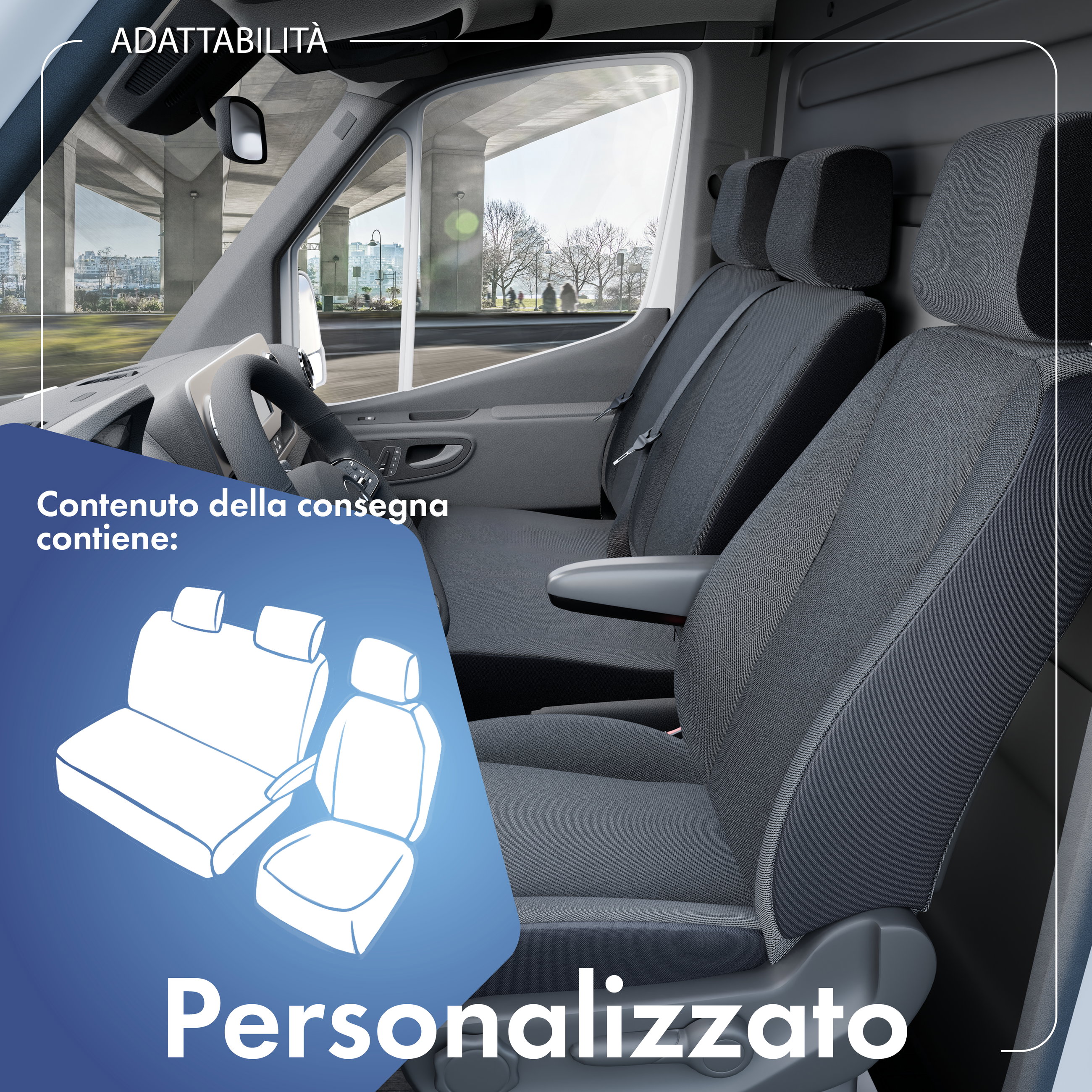 Transporter Coprisedili in tessuto per VW LT, Mercedes Sprinter, 1 sedile anteriore singolo (con bracciolo) & Doppelbank vorne