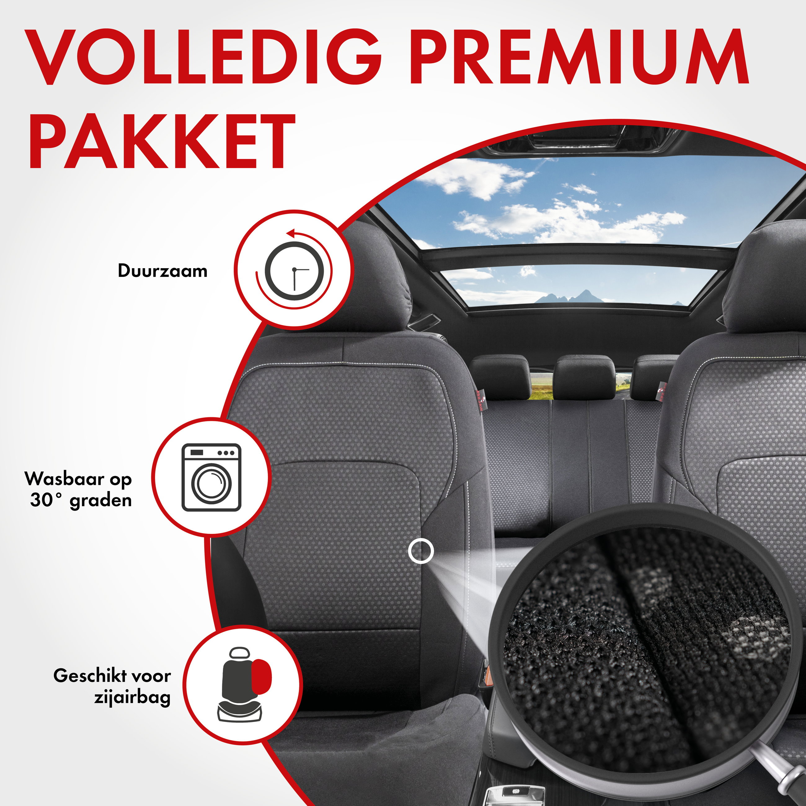 Premium Autostoelbekleding Logan met Zipper ZIPP-IT, Autostoelhoes set, 2 stoelbeschermer voor voorstoel, 1 stoelbeschermer voor achterbank zwart/silber 11862