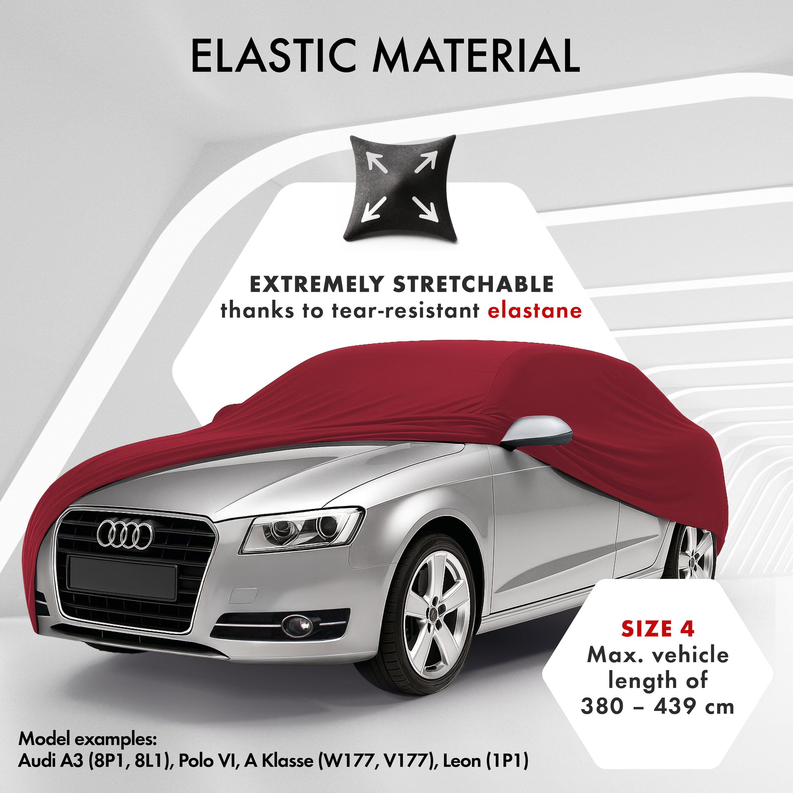 Car cover Indoor Stretch Plus size 4 combi red