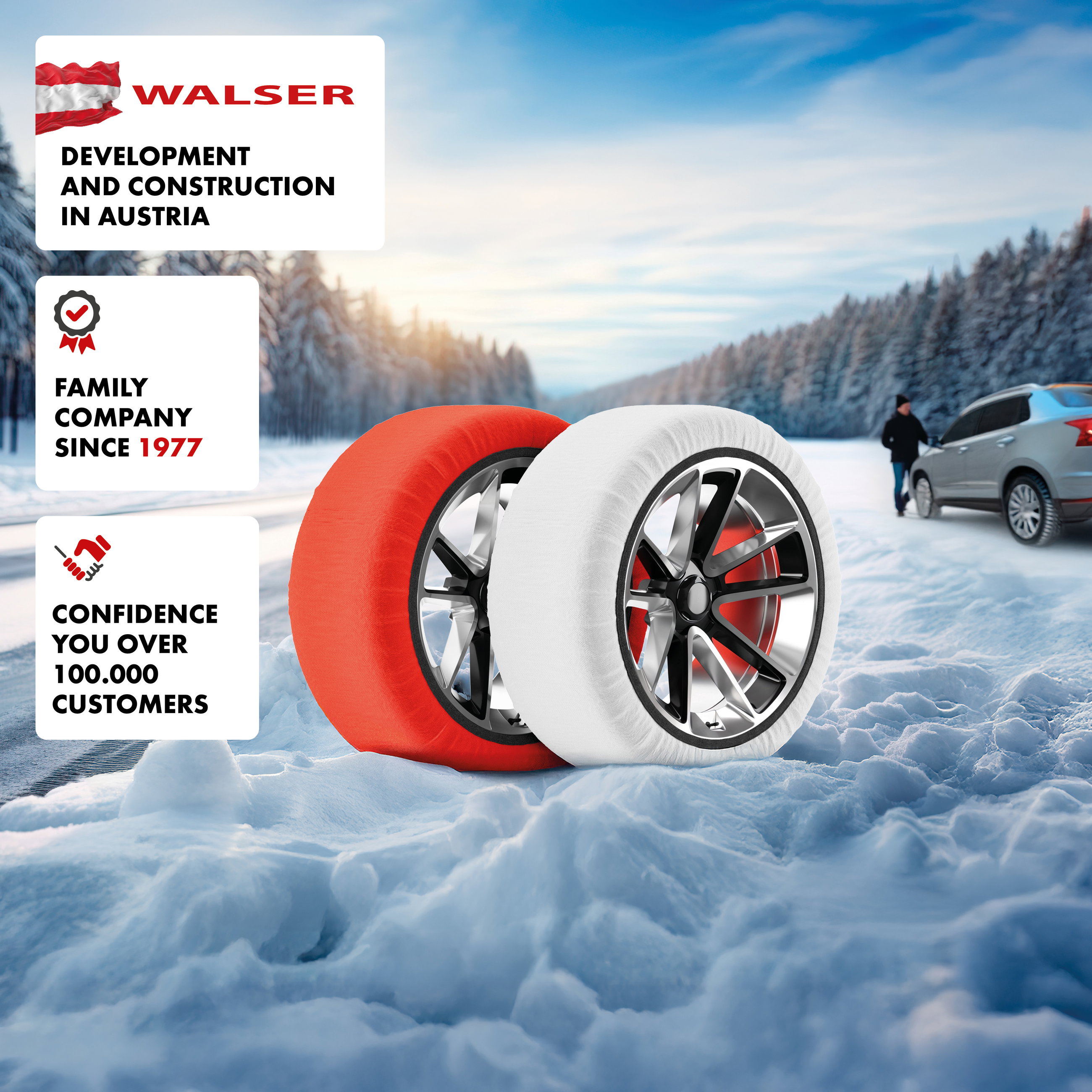 Textile Snow Chains Easygo XXL, Set of 2 Textile Snow Chains Homologated to EU Standard 16662-1, Car Snow Chains, Car Snow Socks Winter 2 Pieces Red