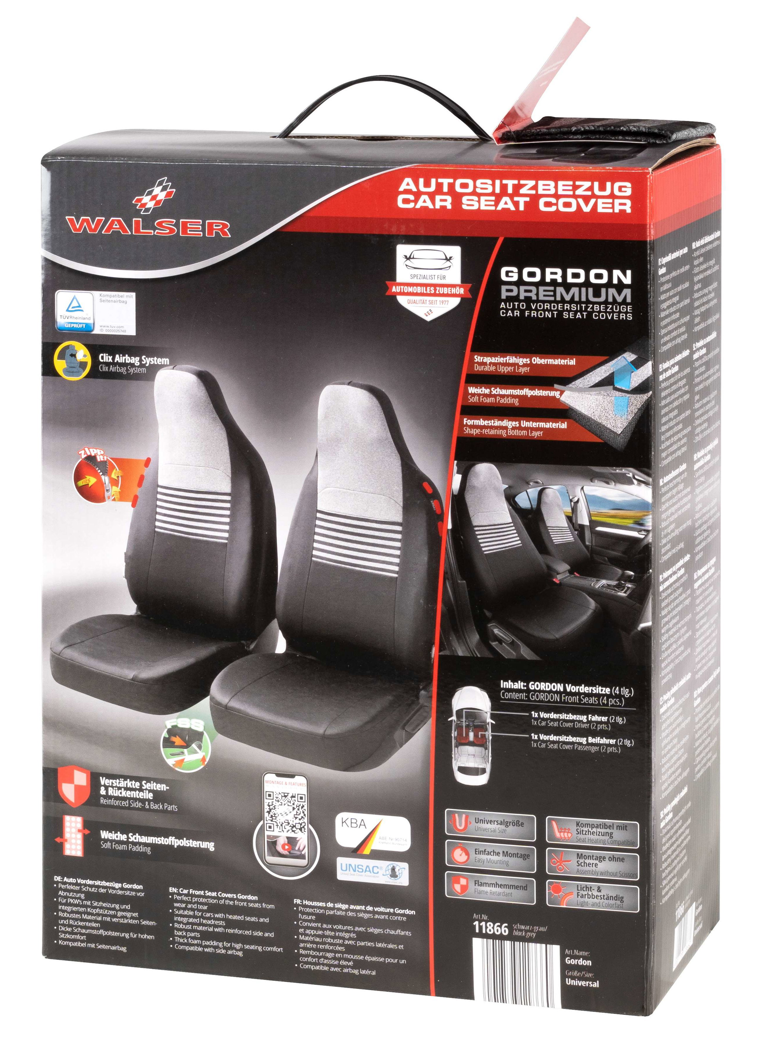 ZIPP IT Premium Housse de sièges Gordon pour deux sièges avant avec système de fermeture éclair noir/gris