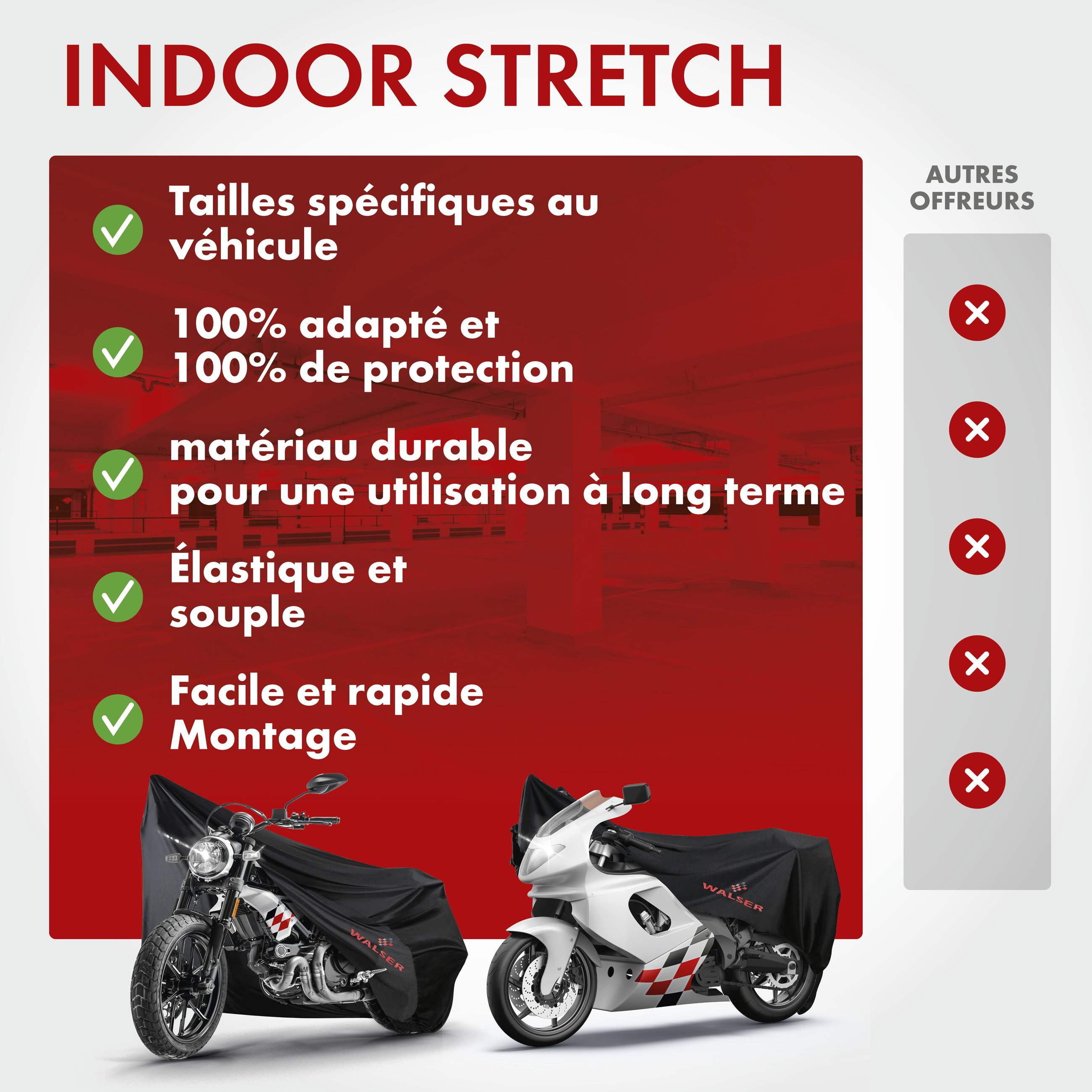 Bâche moto Indoor Stretch M, Bâche de protection moto Indoor respirante, garage moto pour l'intérieur - 215x95x120 cm noir