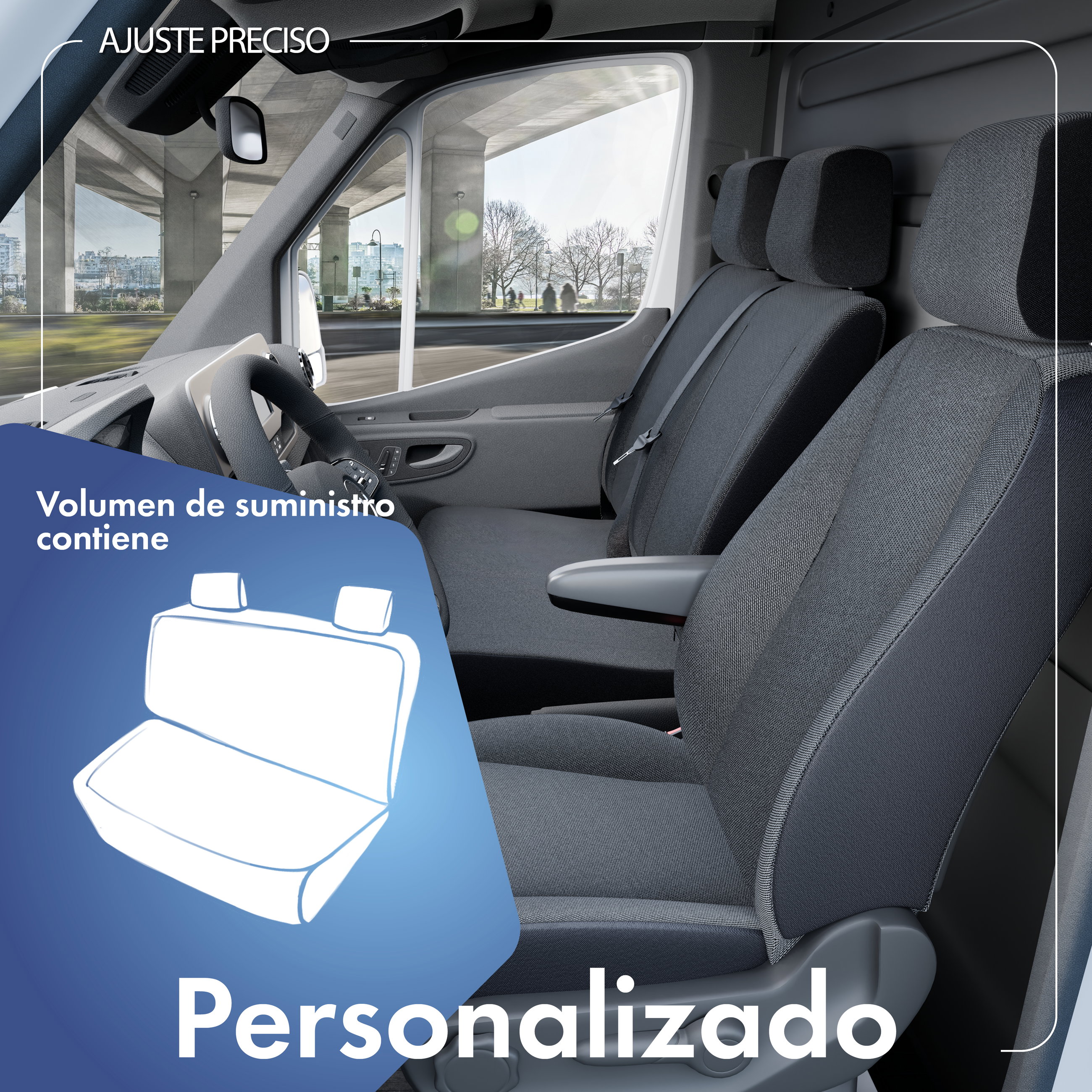 Kissen, Dekoration für Zuhause, Stuhl, Mobiliar, Van, Innenraum, Vordersitze, Lenkrad, Stoffsitze, Hauptsitz, Fahrzeugkabine, Autositze, Farbton, Interior, Kfz-Sitz, Vordersitz, Fahrzeugkabine, Stoffbezug, Grau