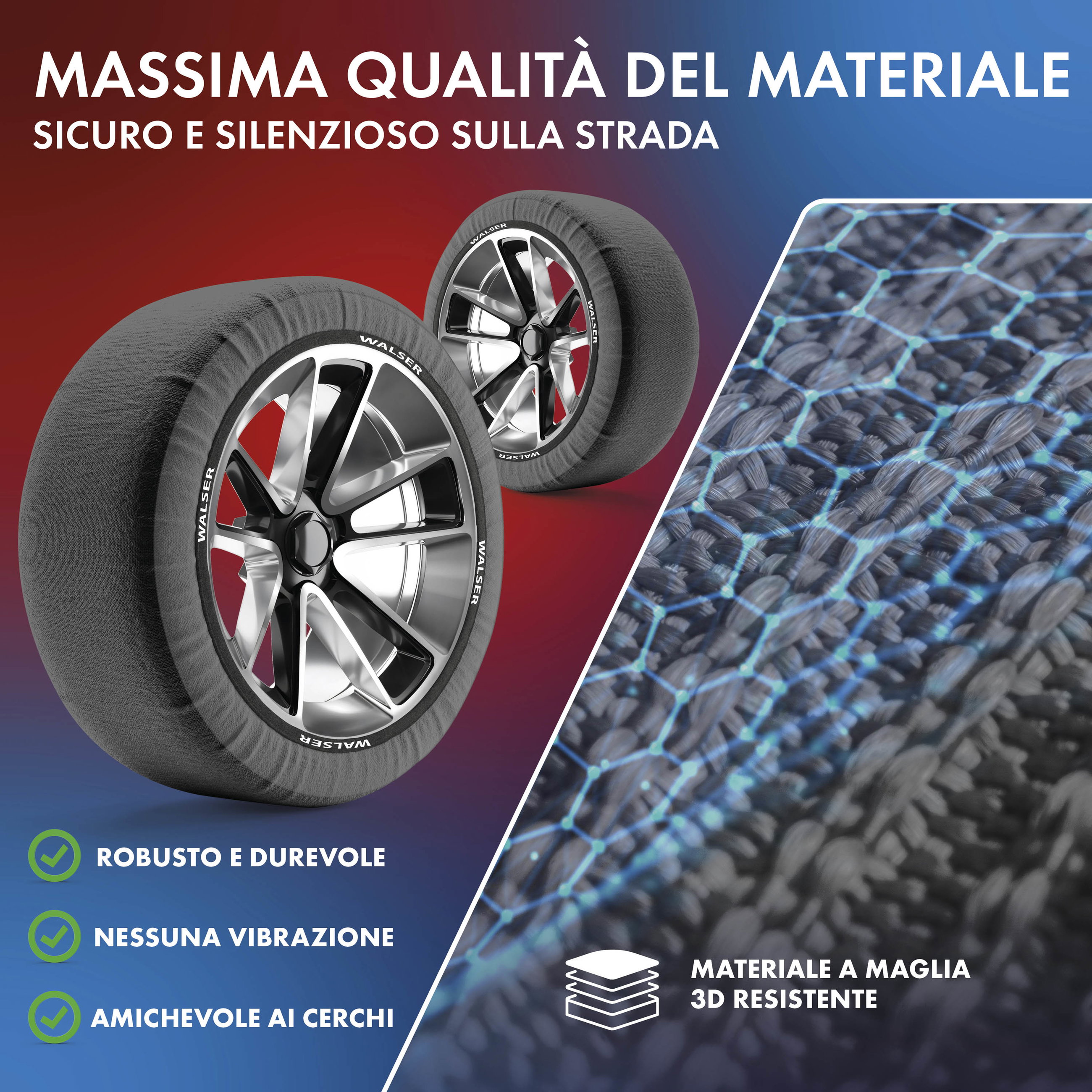 Catene da neve Premium Easygo L, catene da neve in tessuto omologato secondo lo standard UE 16662-1, calze da neve Set di 2 grigio/nero