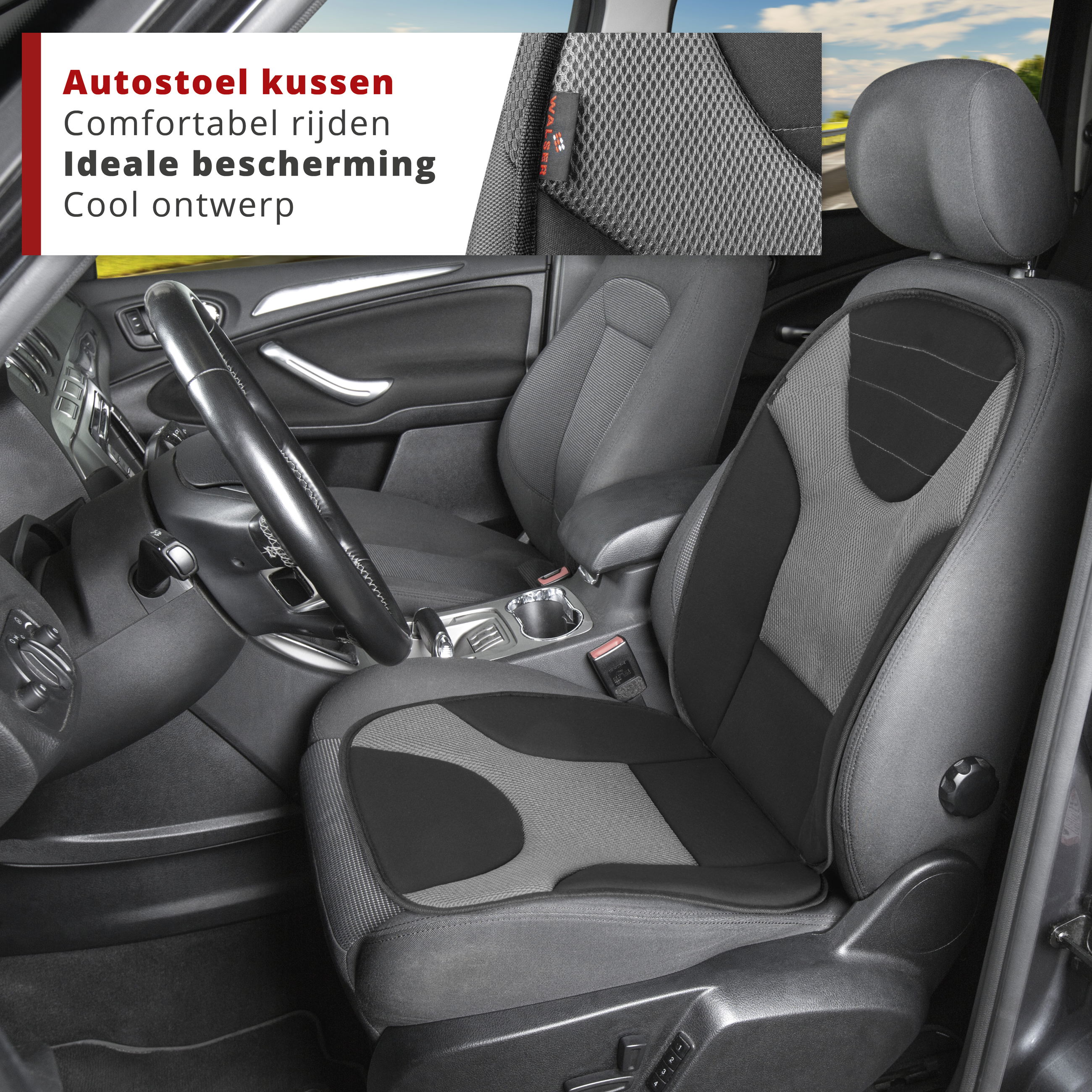 Stoelhoes Grafis, universele stoelhoes auto zwart-grijs, 1 stuk