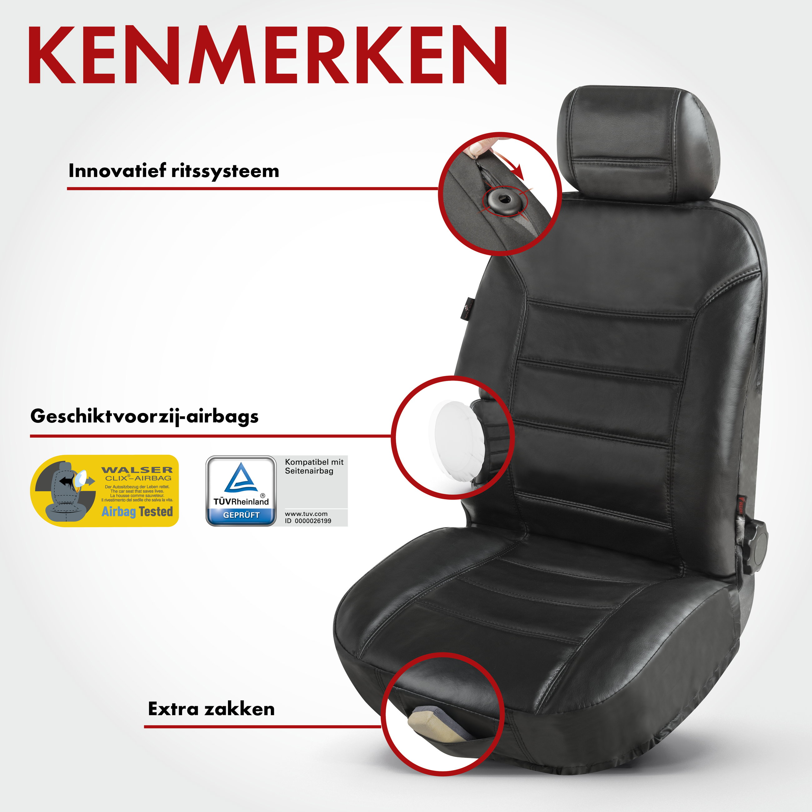 Auto stoelbeschermer Ranger, Leer Stoelbekleding, Autostoelbeschermer zwart, 1 stuk
