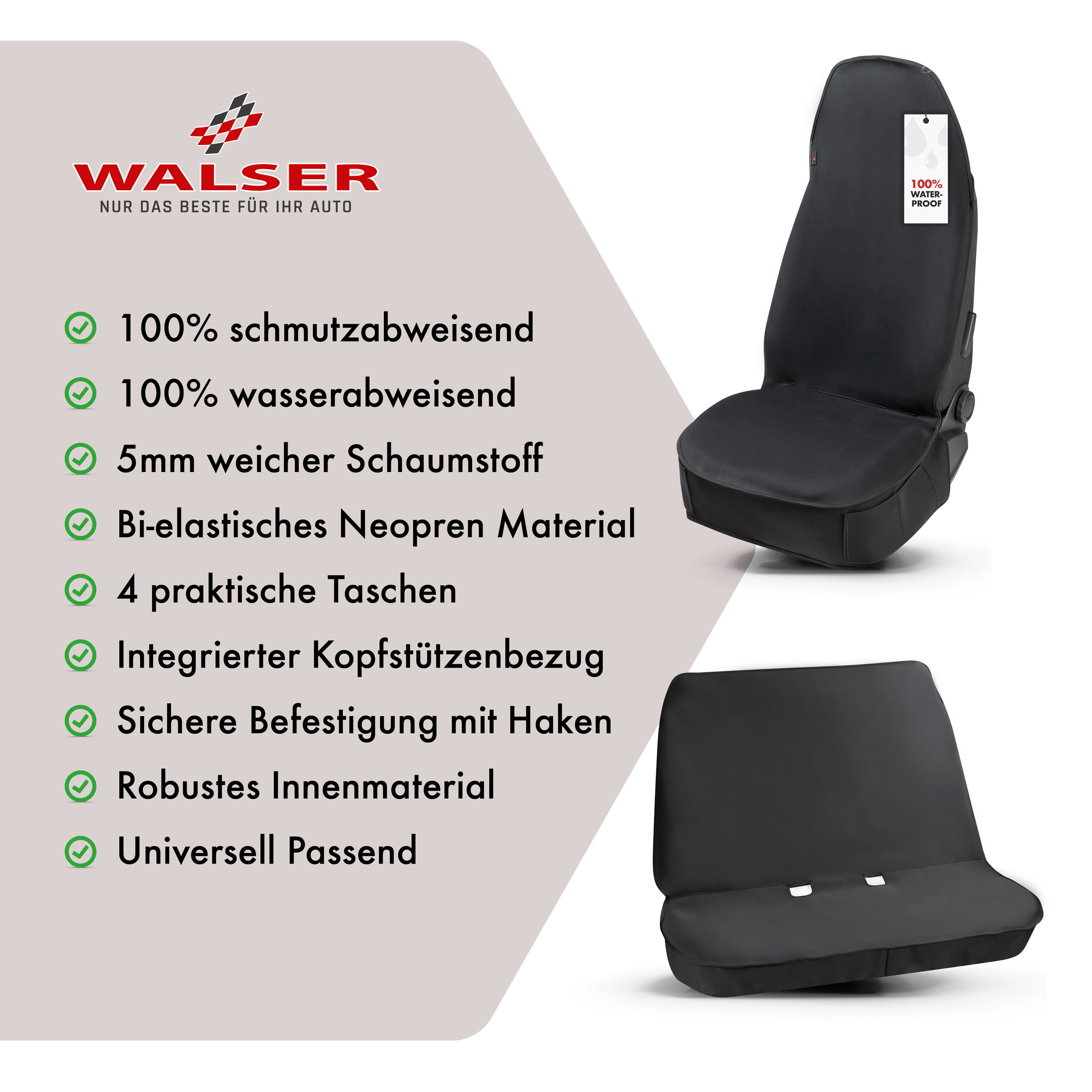 PKW Sitzauflage Neopren, Auto-Sitzschoner Vordersitz wasserdicht, robuste Universal Schutzauflage und Schutzunterlage PKW/LKW, 1 Stück