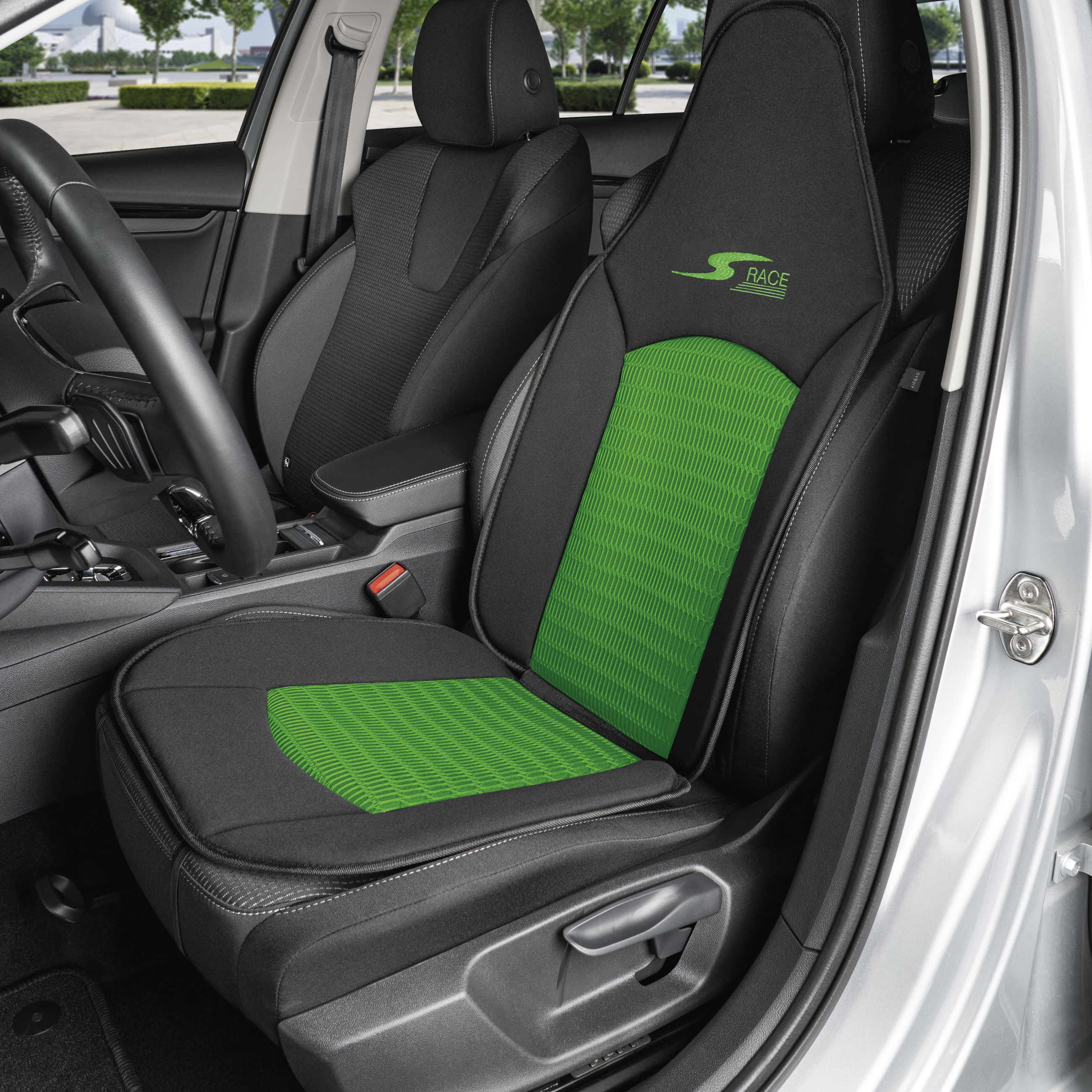 Cojín de asiento S-Race, coche protector de asiento para Highback-/asientos tipo piloto, coche protector de asiento asientos delanteros verde, 1 pieza