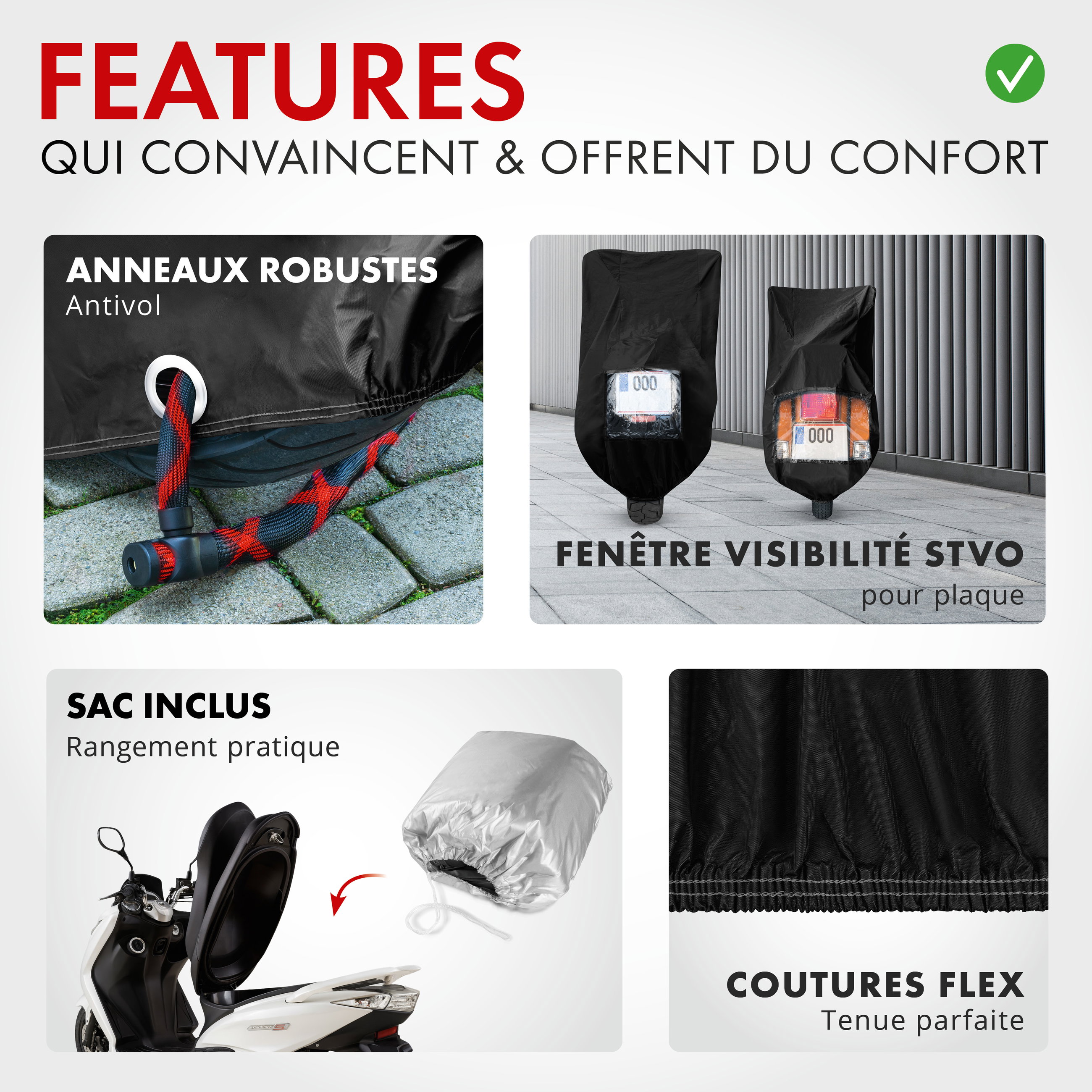 Premium Bâche de protection pour moto S, Bâche de couverture Vespa en PVC robuste, Garage pour moto étanche - 185x90x110 cm noir