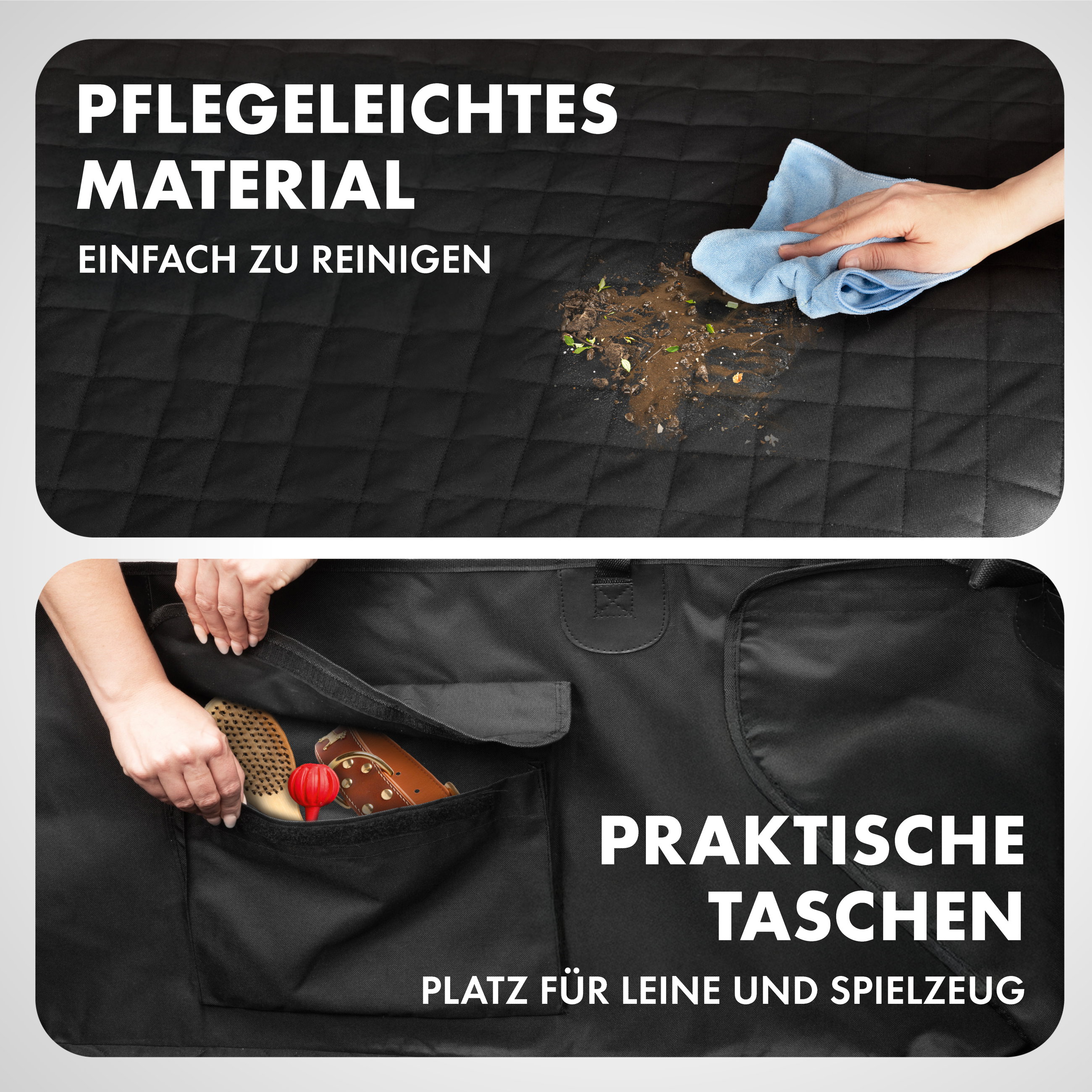 Kofferraumdecke Bello, Auto-Hundedecke, 3in1 Kofferraummatte mit Ladekantenschutz und Organizer schwarz