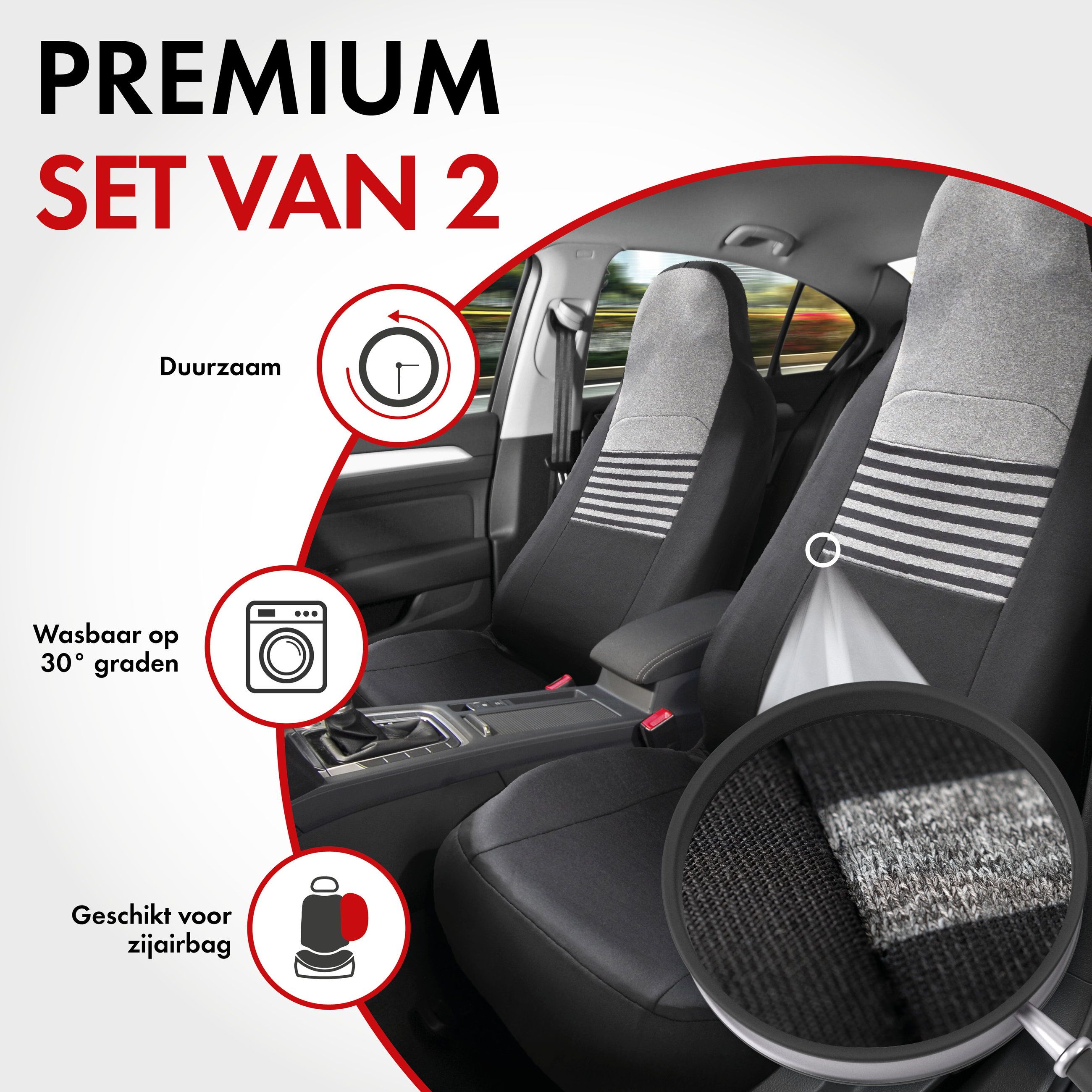 Premium autozetelhoezen Gordon met rits, ZIPP-IT zetelhoezen, 2 zetelhoezen vooraan zwart/grijs 11866