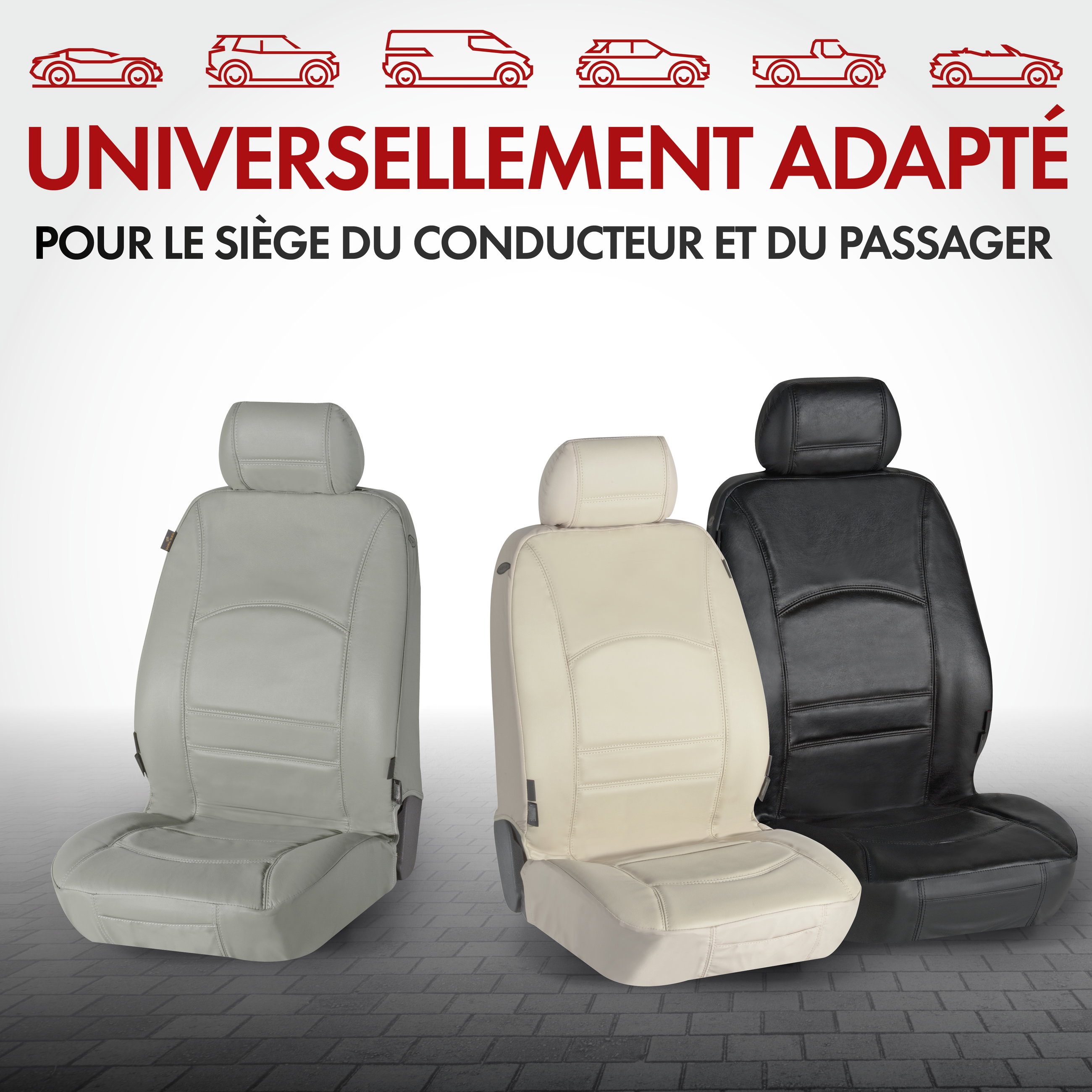 Housse de siège Ranger en cuir véritable noir, 1 pièce