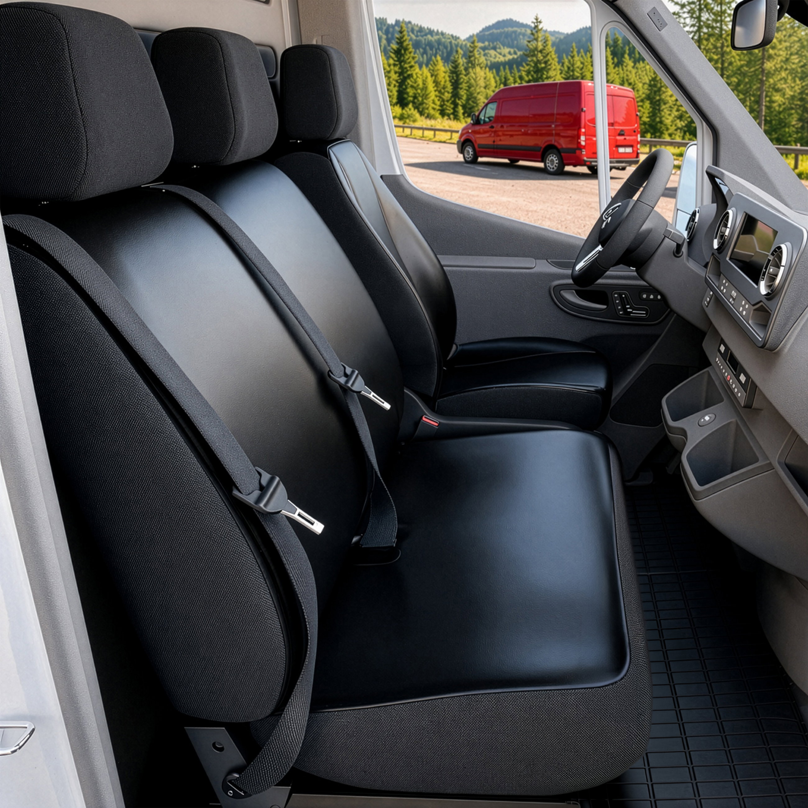 Mercedes-Benz Viano/Vito (W639) kompatibler Sitzbezug Kunstleder, passgenau für Einzelsitz + Doppelbank, robuste Sitzbezüge Transporter/Van anthrazit