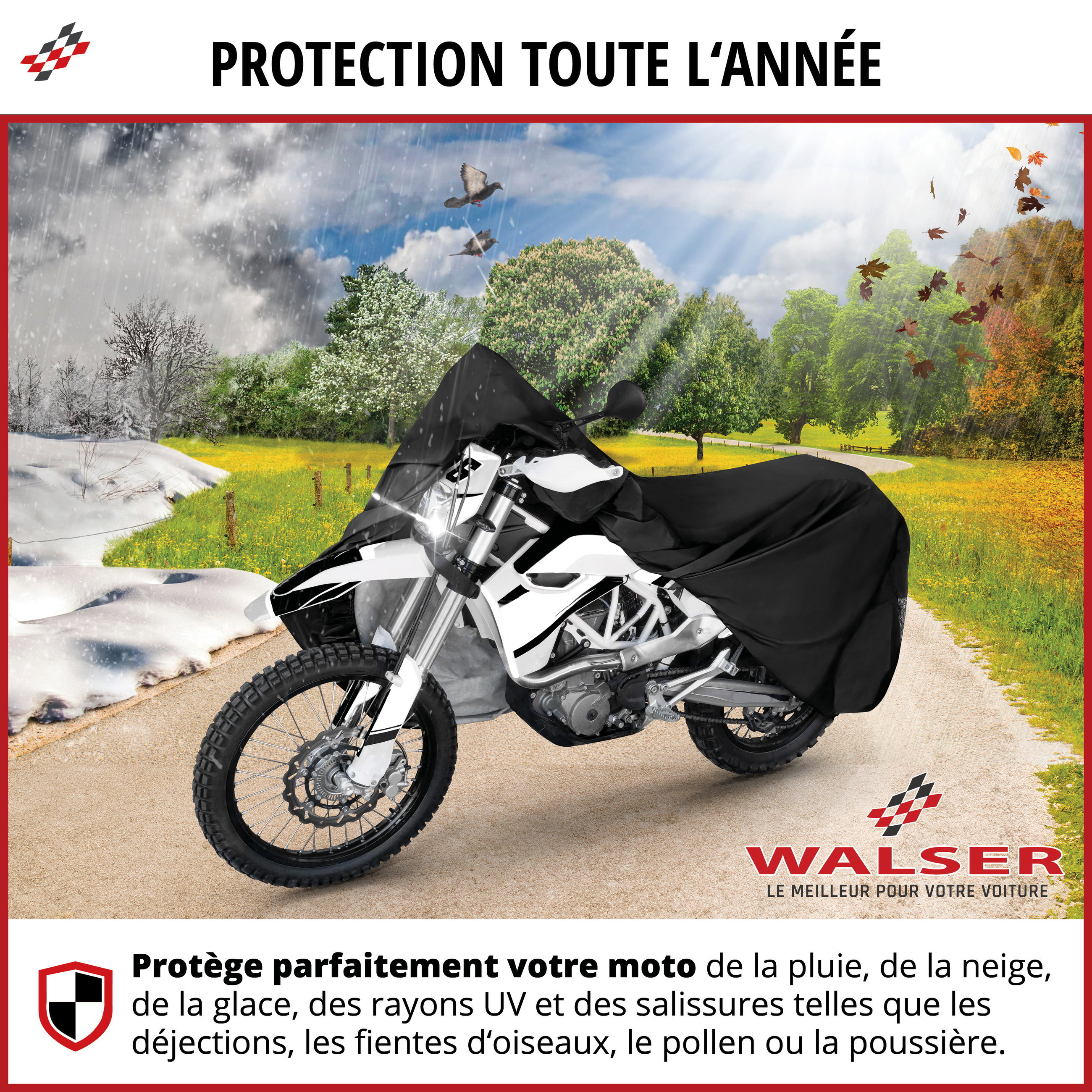 Bâche de protection pour moto All Weather XL, Bâche de protection pour moto, Garage pour moto étanche - 255x110x135 cm noir
