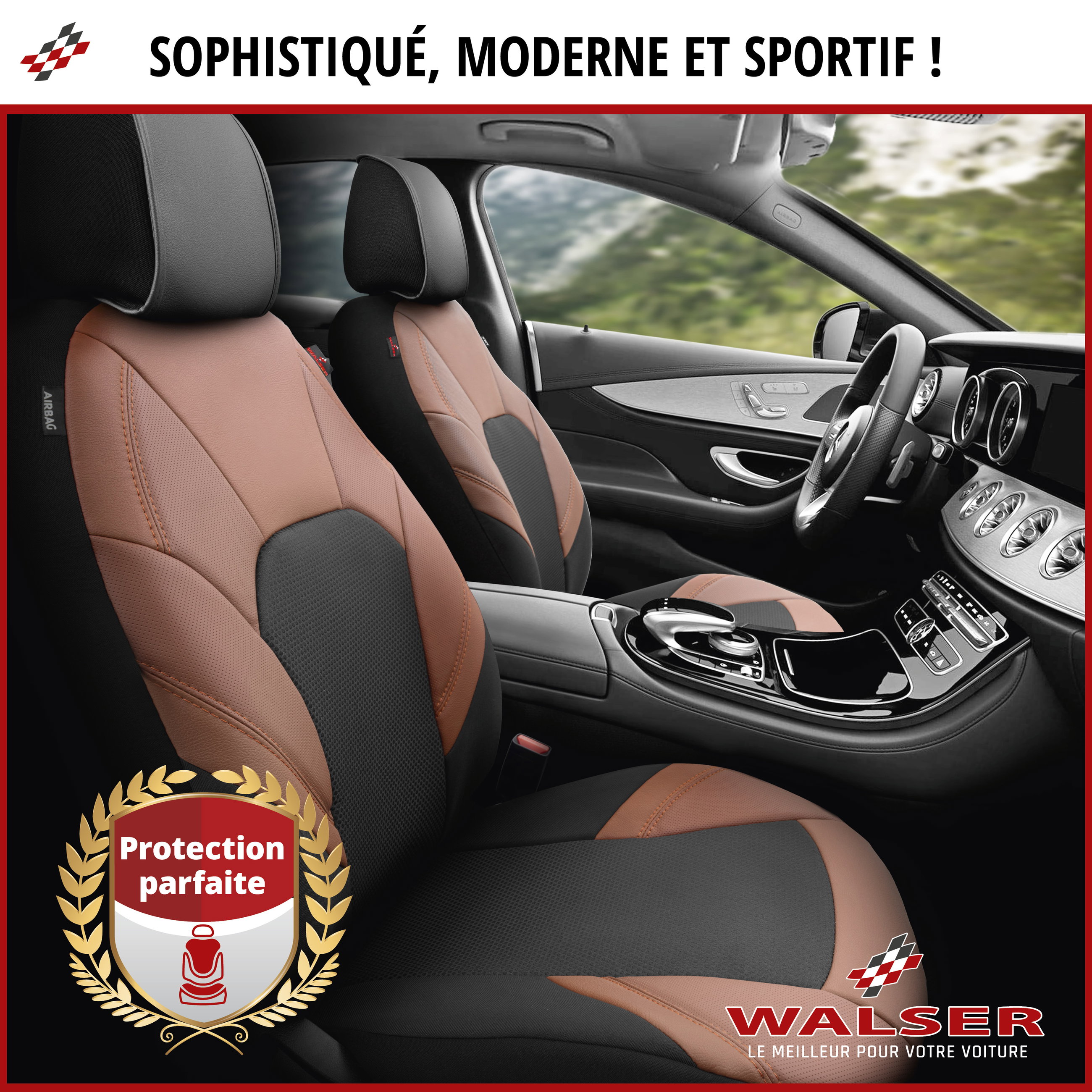 ZIPP IT Premium Housse de sièges Hampton pour deux sièges avant avec système de fermeture éclair noir/marron
