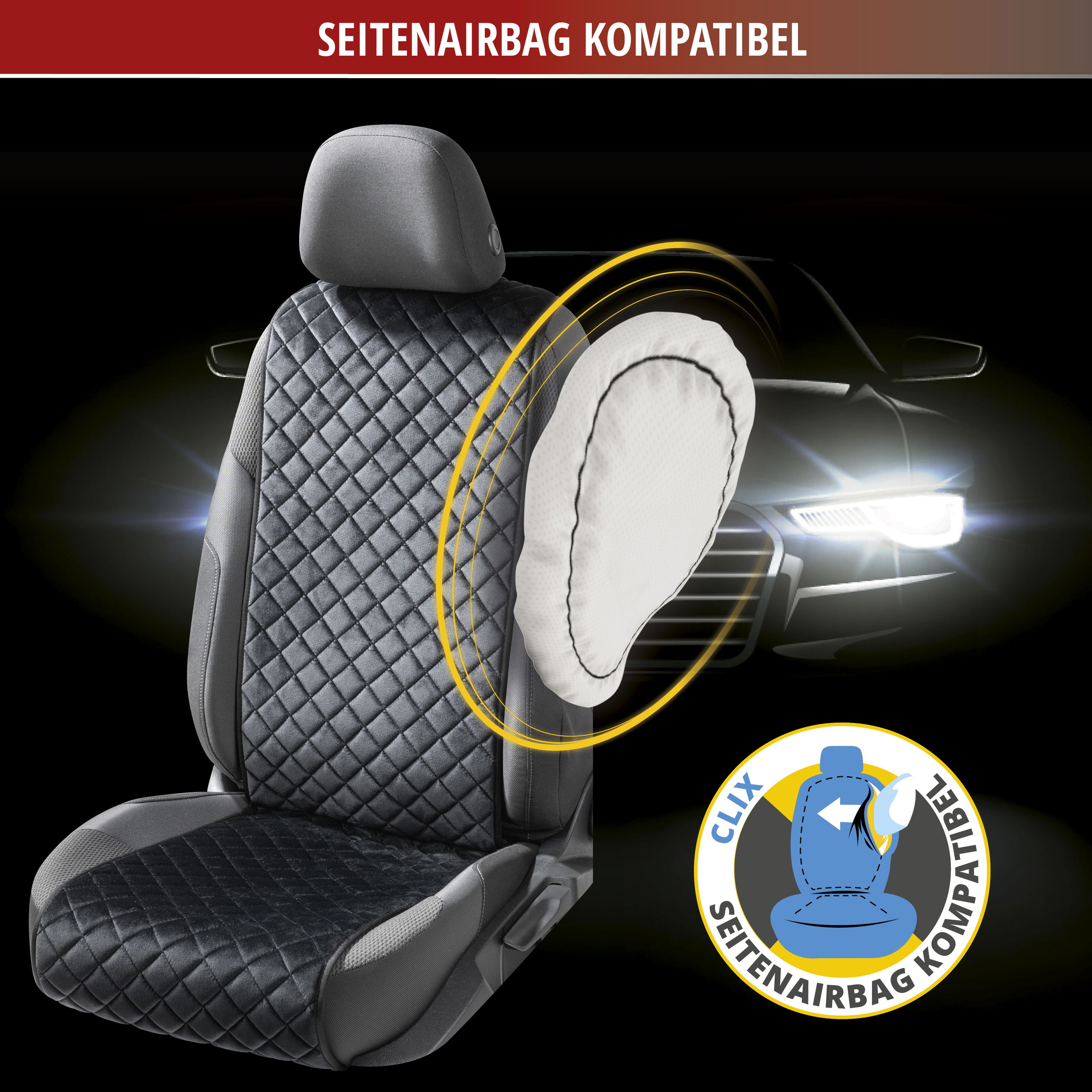 Seitenairbag, Sitzeinlage, Quilted, Kopfstütze, Kompatibel