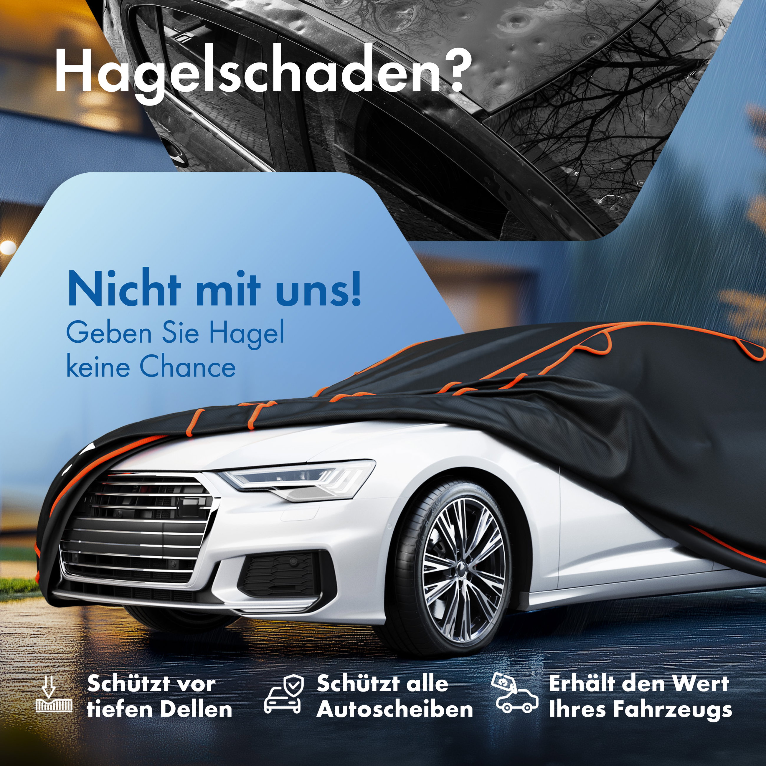 Autoabdeckung, Autoverschluss, Weißes Auto, Fahrzeugschutz, Vorderes Gitter, Autoabdeckung, Autocarcover, Karosserie, Hülle, Schutzfolie