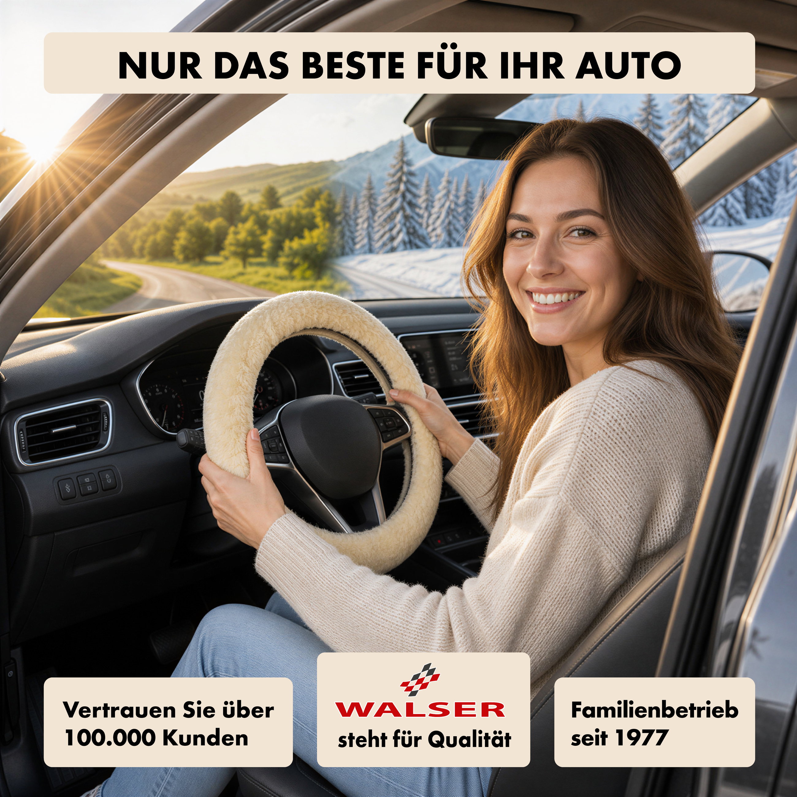 Lenkradbezug Lammfell, Auto-Lenkradschoner, Lenkradhülle Universalgröße beige