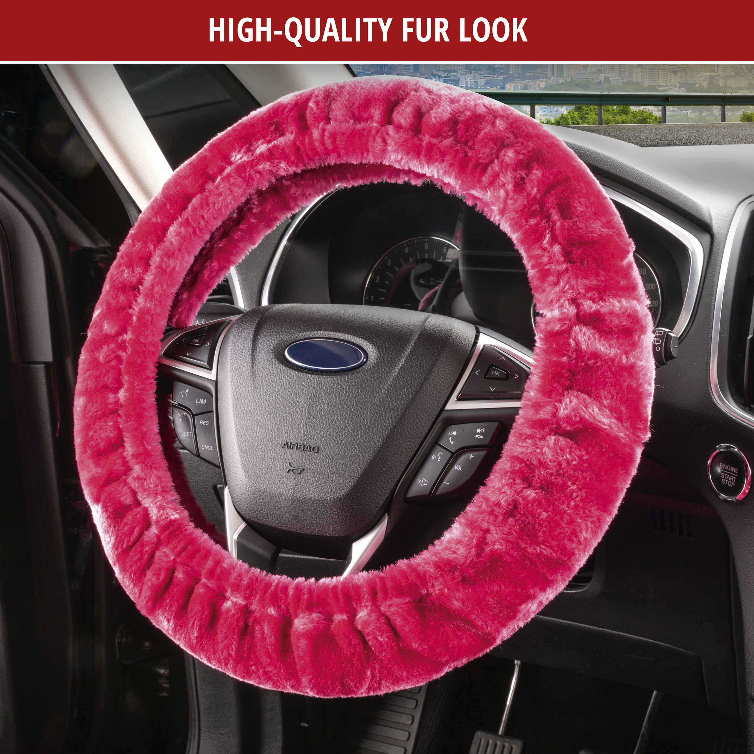 Teddy plush steering wheel cover, fluffy faux fur steering wheel cover, plush steering wheel protector pink