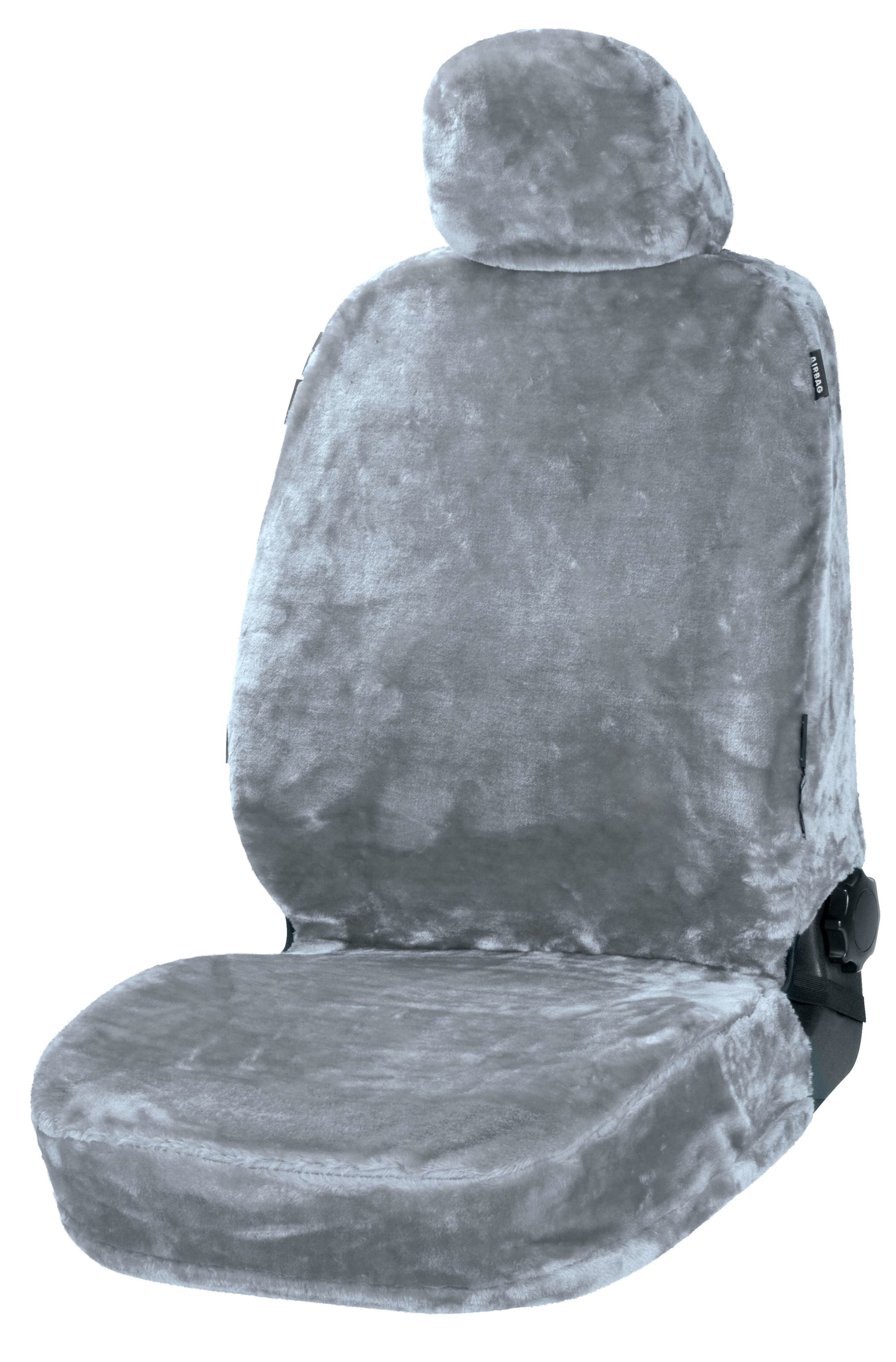 Car Seat Cover Teddy made of faux fur, single car seat protector, faux fur cover silver, 1 piece