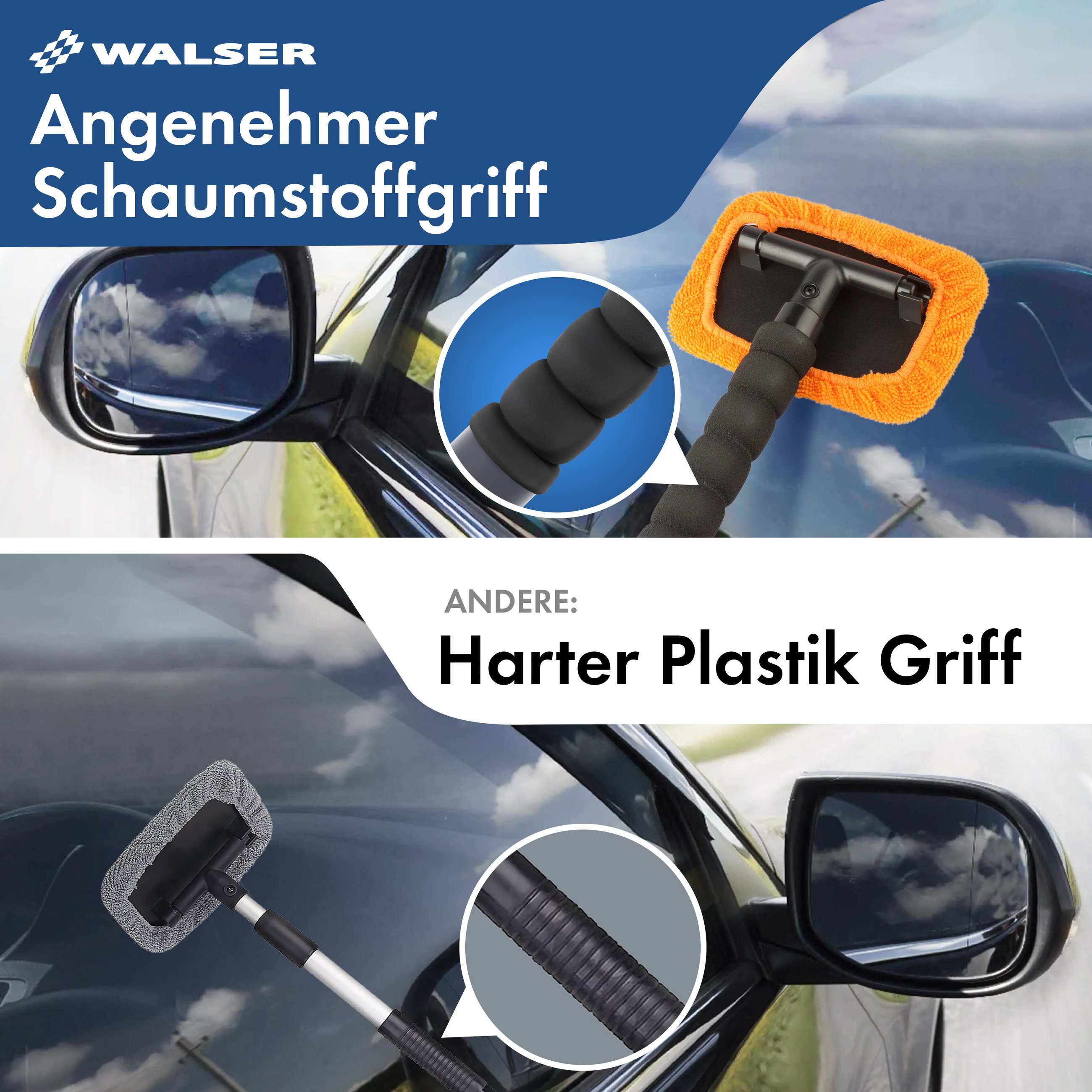 Scheibenreiniger inkl. Sprühflasche, Autoscheibenreiniger teleskopierbar 26 - 42 cm orange