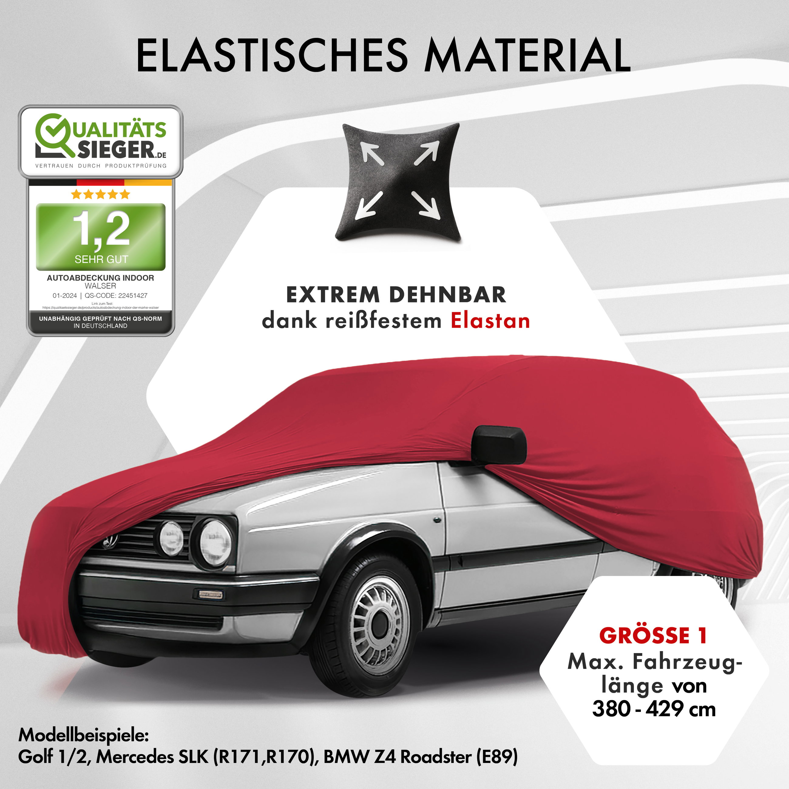 Autoplane Indoor Stretch Plus, PKW-Abdeckplane Größe 1 PKW rot