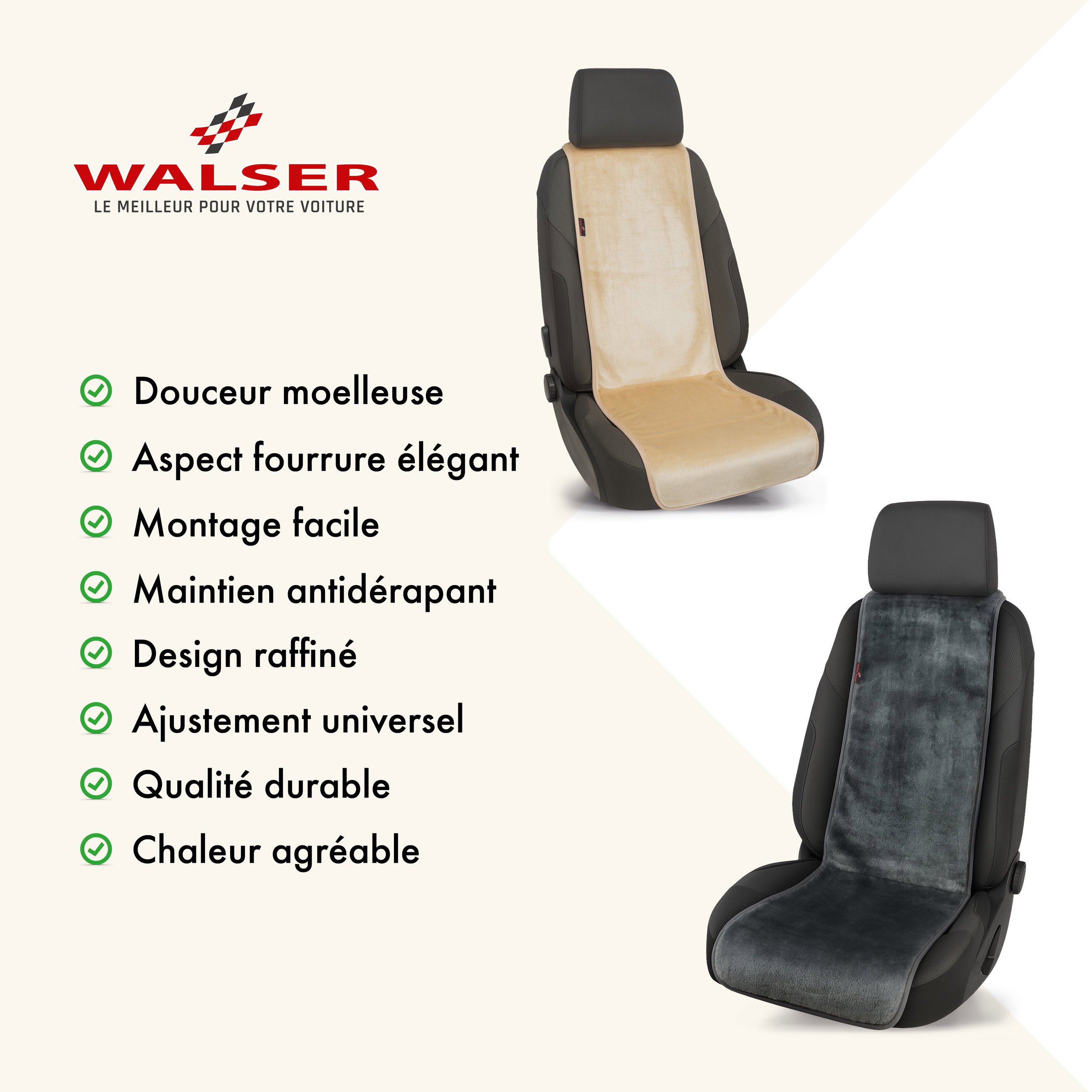 Couvre-siège auto Teddy, protection de siège auto en fausse fourrure pour siège individuel, revêtement en fausse fourrure argent, 1 pièce