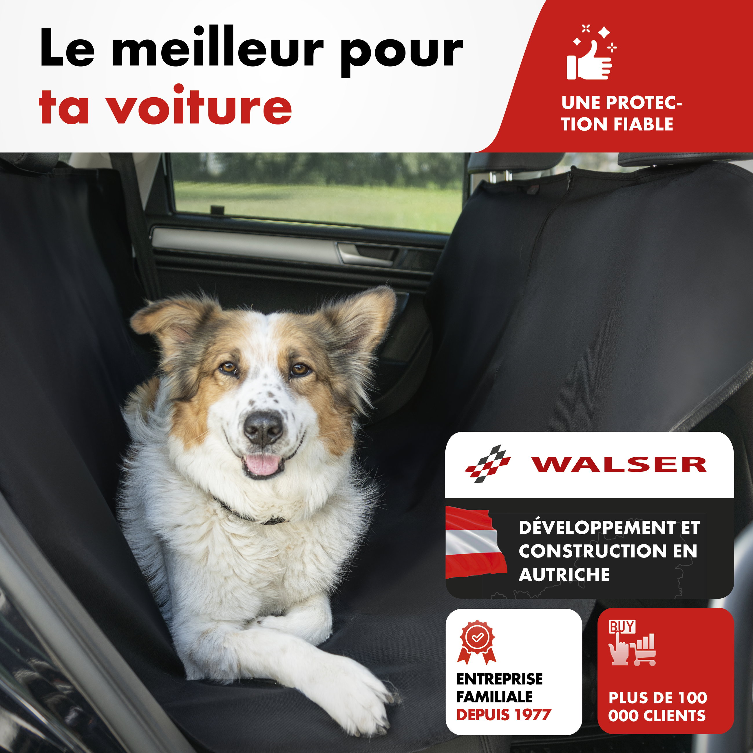 Walser Couverture de protection de la banquette arrière de la voiture, couverture pour chien Nero