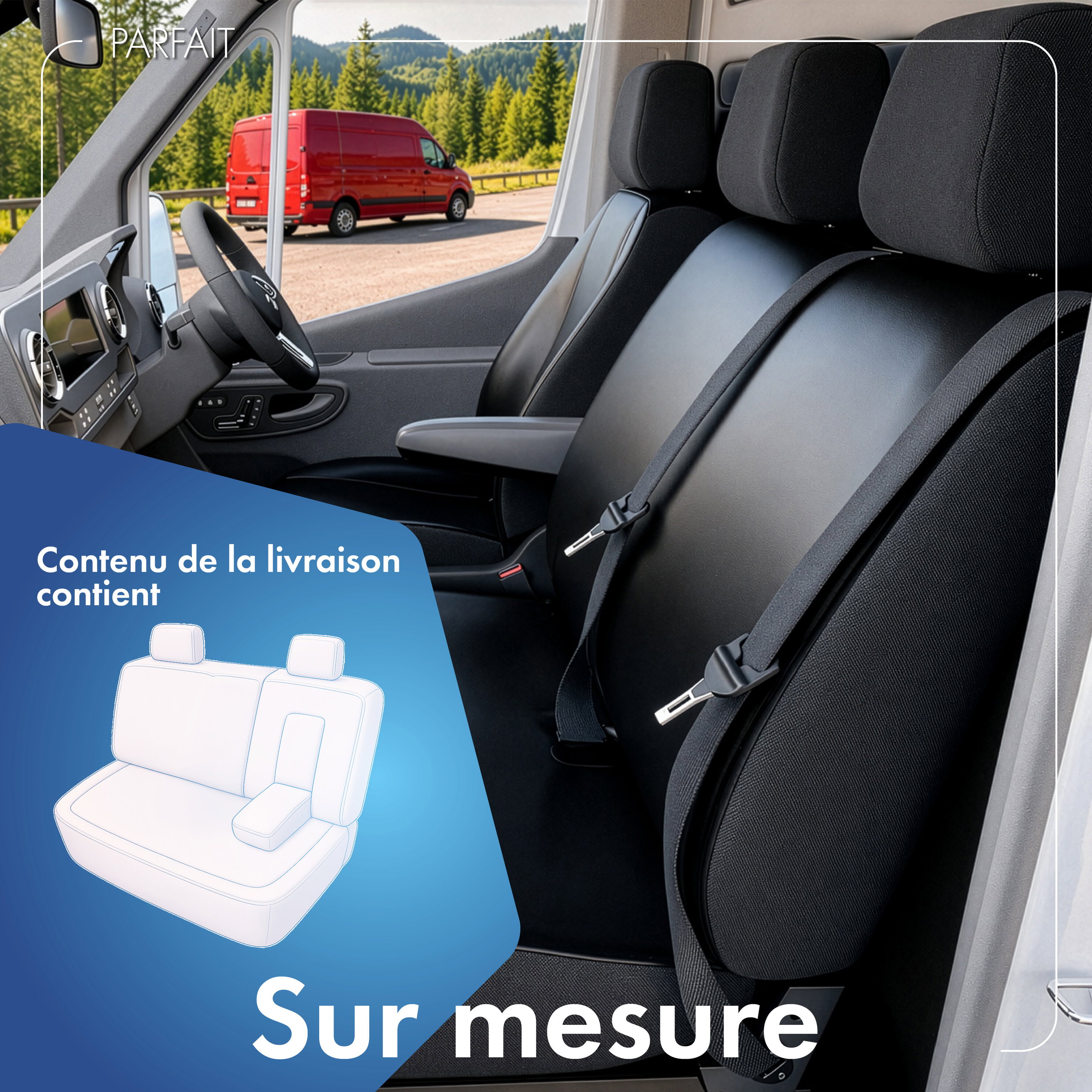 Housse de siège Transporter en simili cuir pour Ford Transit, Banquette double avant divisible (évidement table)