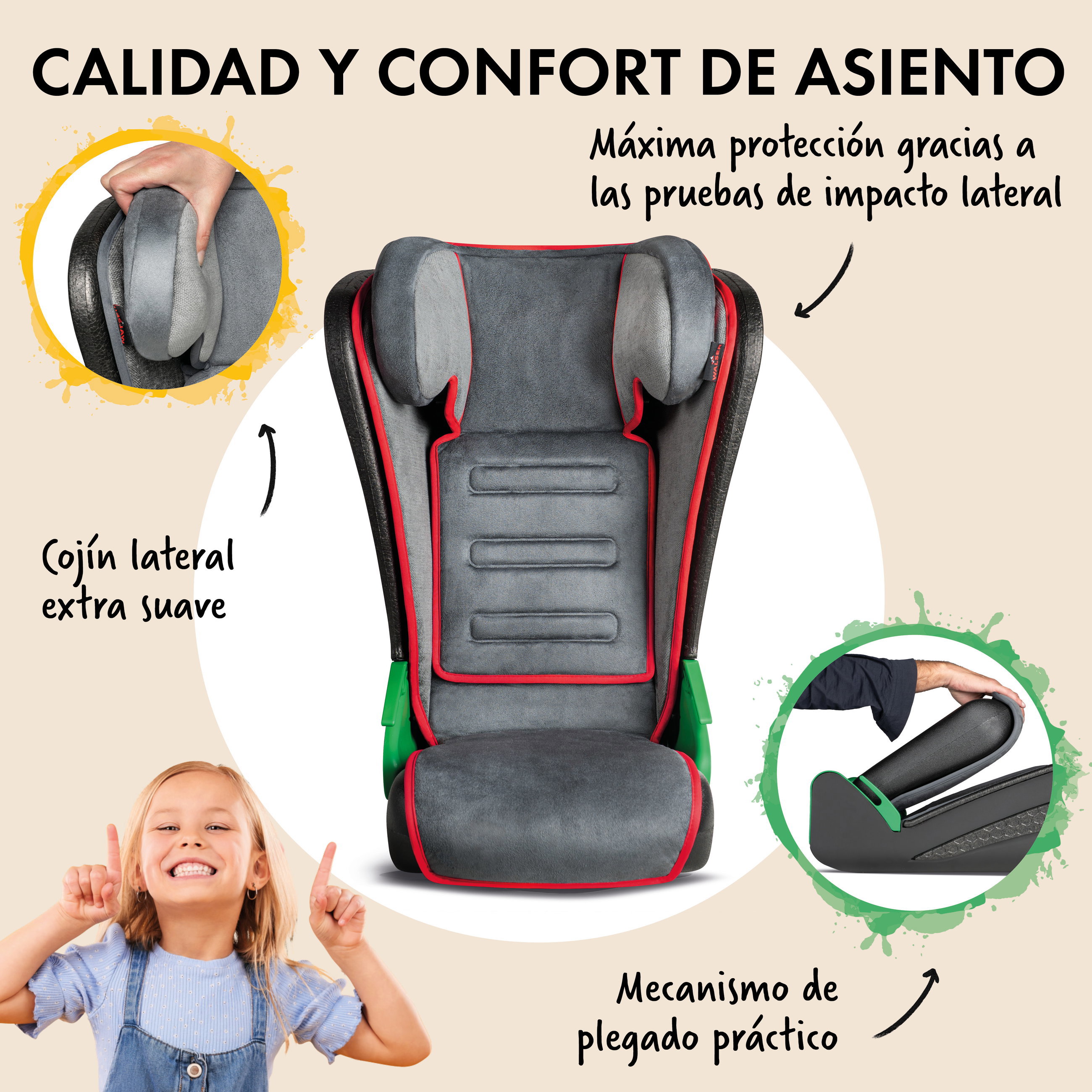 Kissen, Kind, Weiblich, Mädchen, Person, Kinderautokindersitz, Rückenstütze, Gurtführung, Kissenpolster, Verstellbarer Sitz