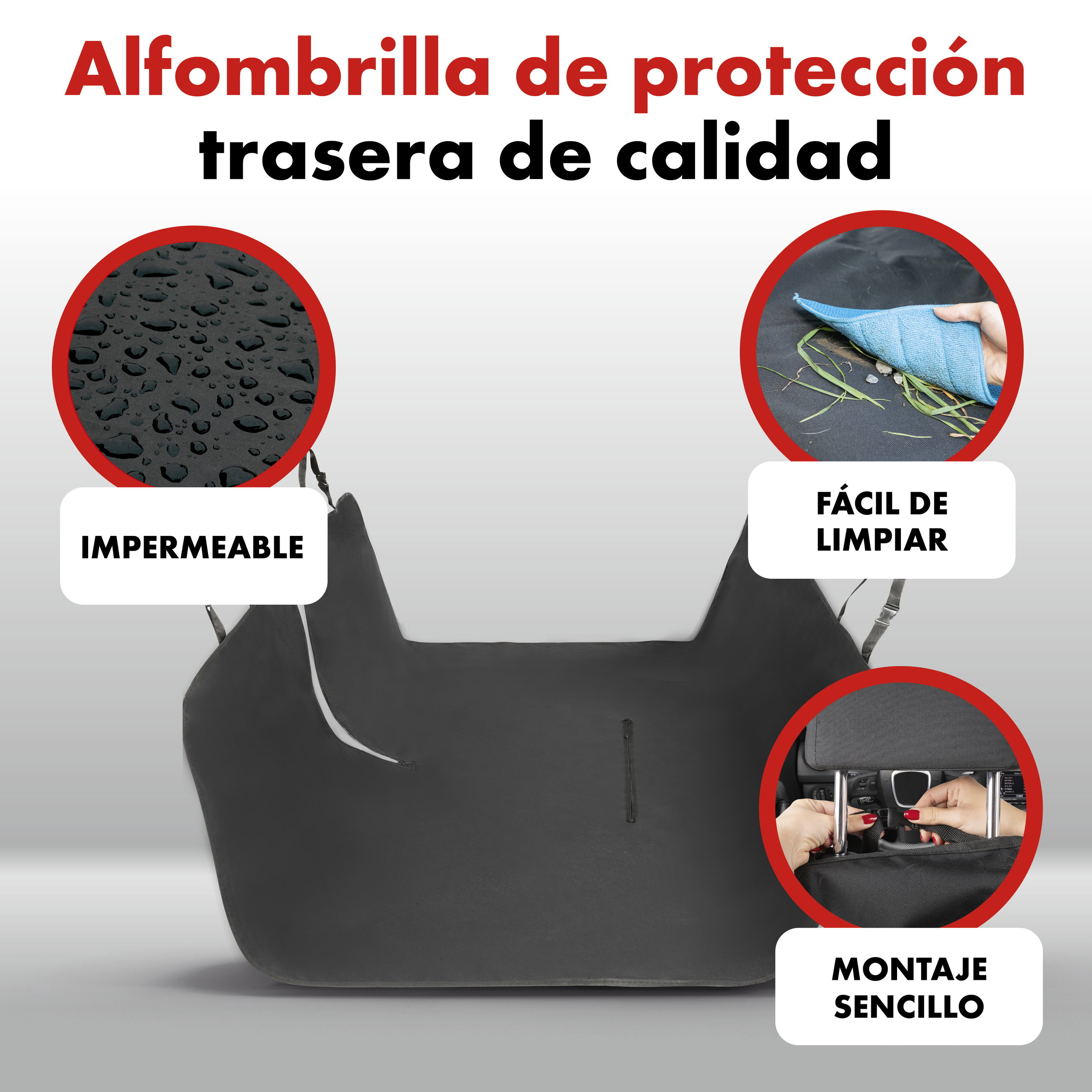 Manta para perros de coche Nero, manta protectora impermeable para banco trasero negro