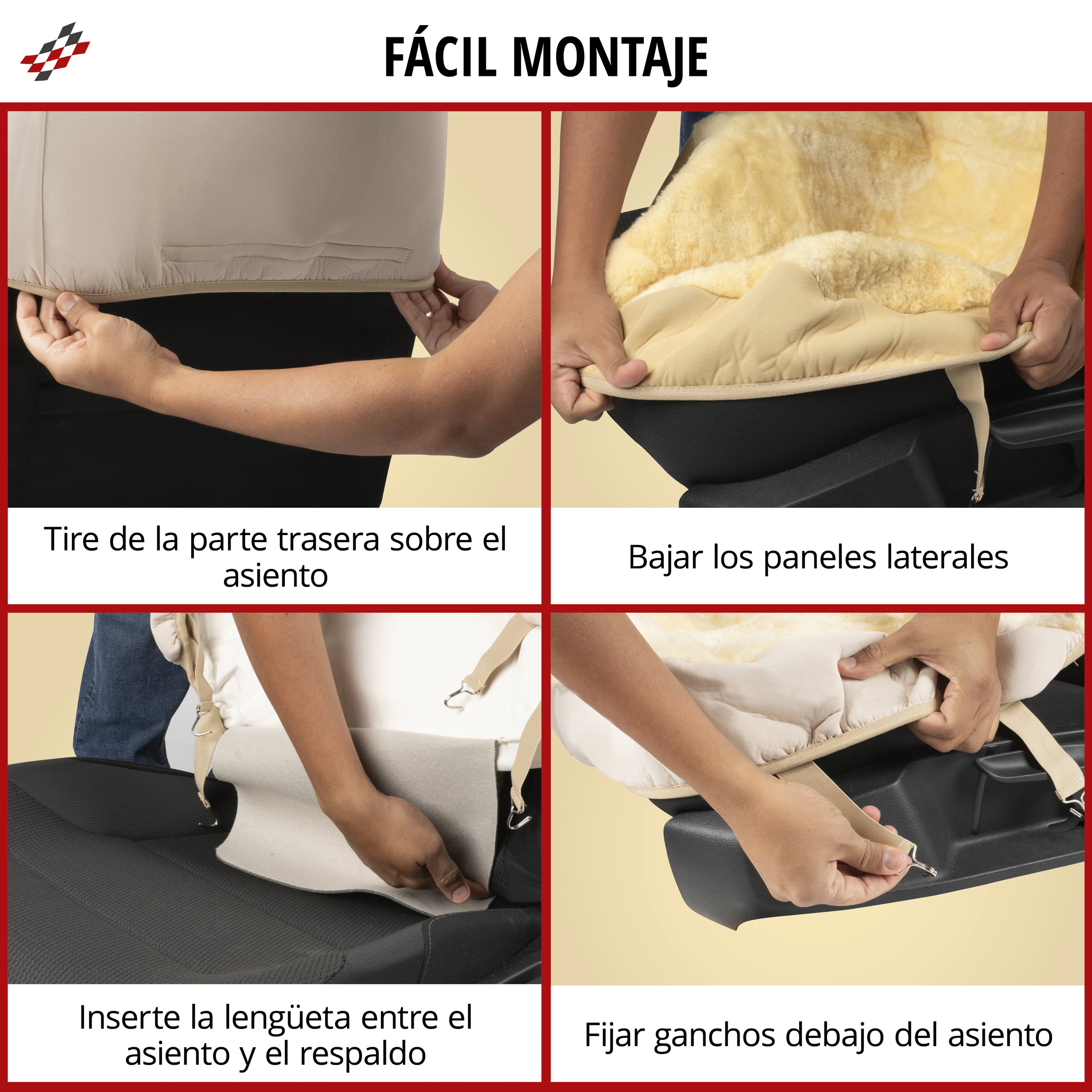 Funda de asiento Iva de piel de cordero, funda protectora de coche asiento individual, ZIPP-IT piel de corderofunda con cremallera beige, 1 pieza