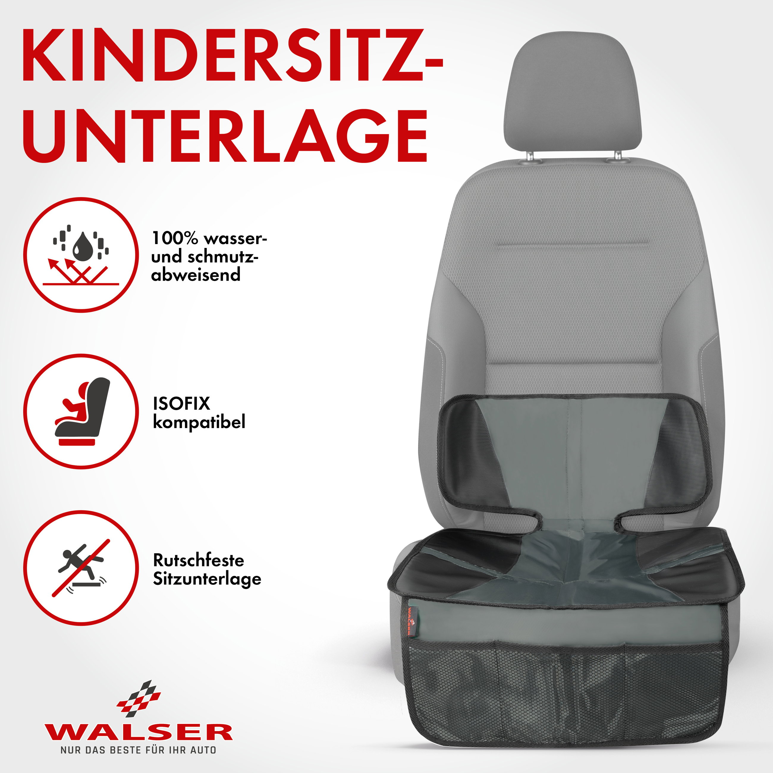 Kindersitzunterlage Tidy Fred, Auto-Schutzunterlage, Sitzschoner Kindersitz grau/schwarz