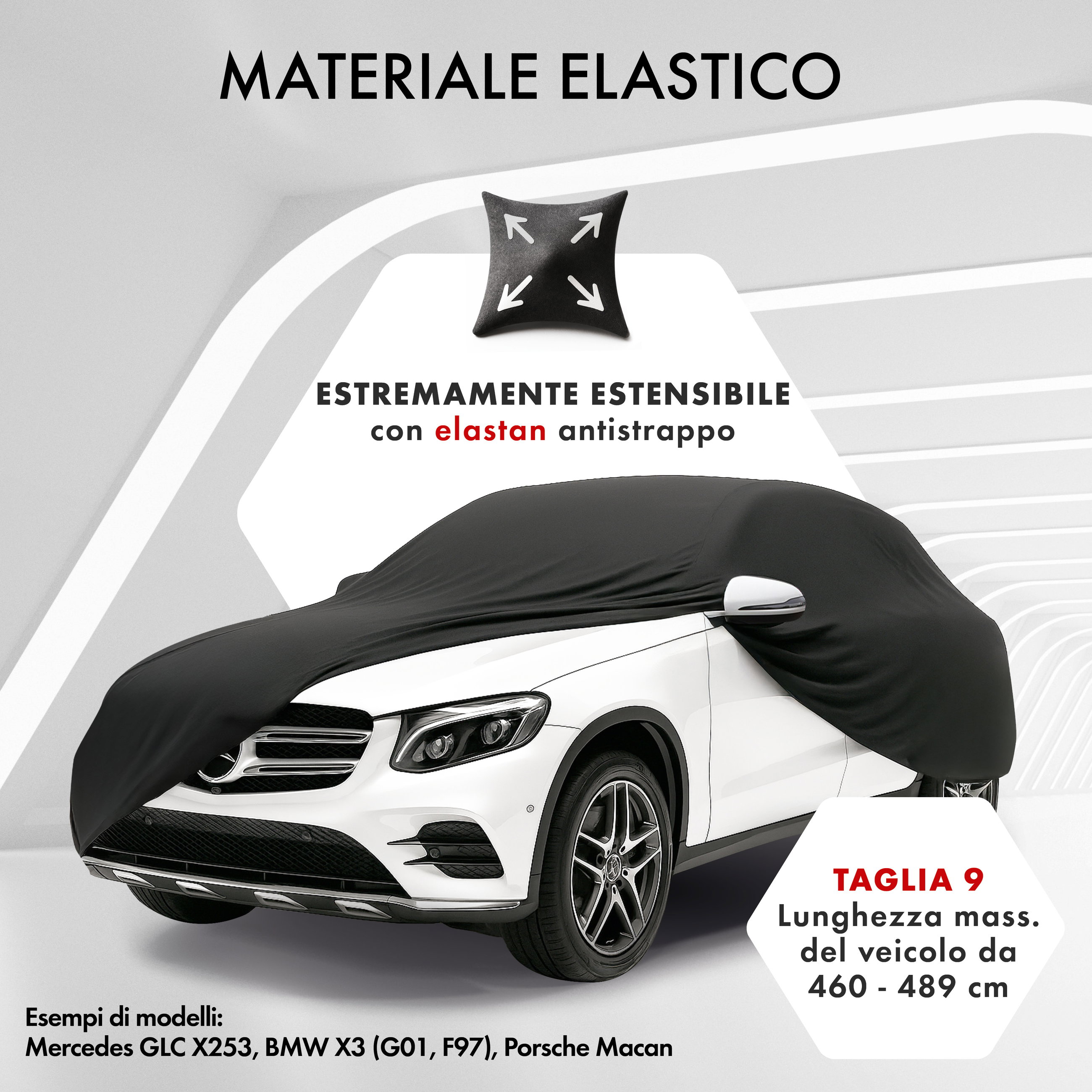 Premium Telo Copriauto da interno Indoor Stretch Plus, Copertura protettiva per uso interno Misura 9 SUV/VAN nero