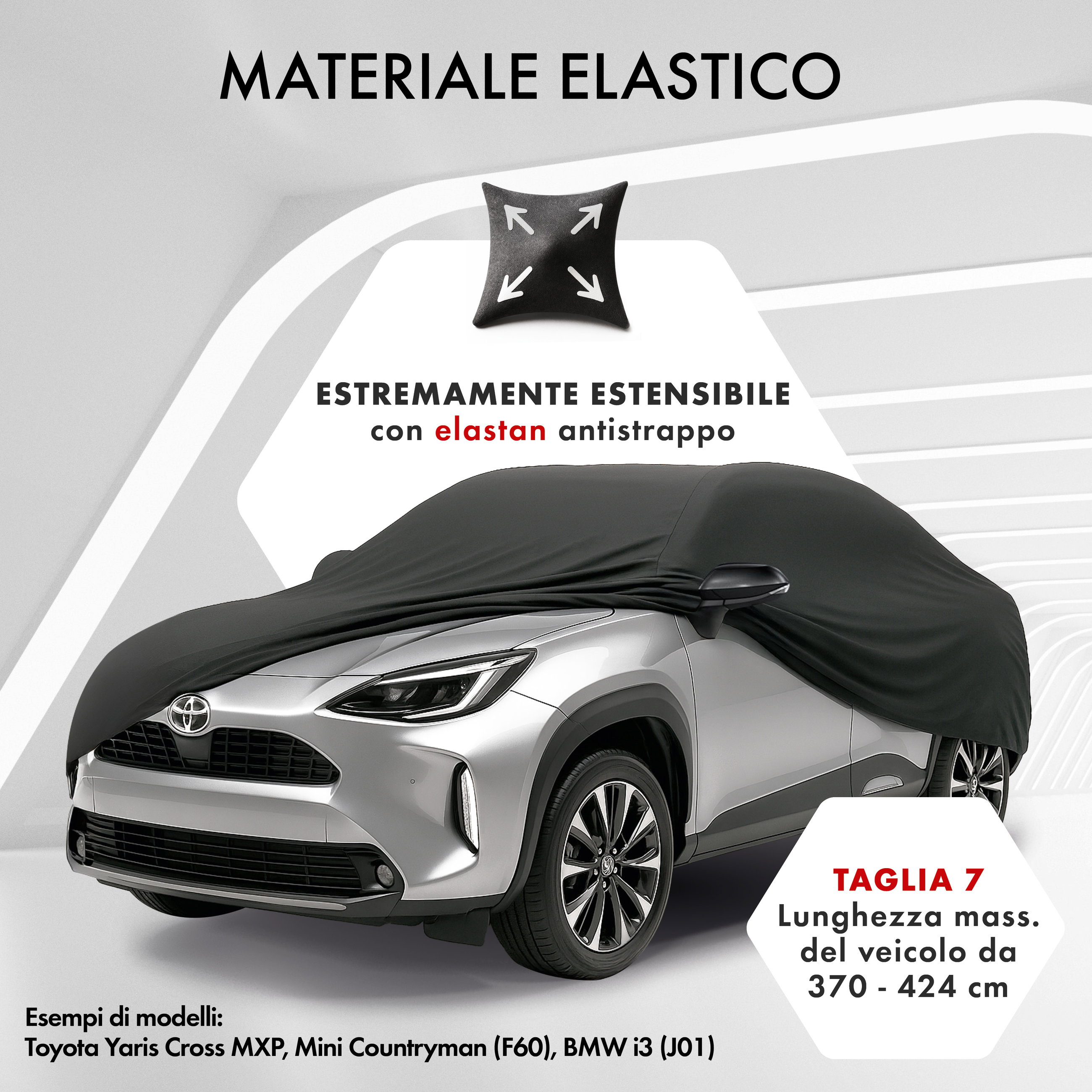 Premium Telo Copriauto da interno Indoor Stretch Plus, Copertura protettiva per uso interno Misura 7 SUV/VAN nero