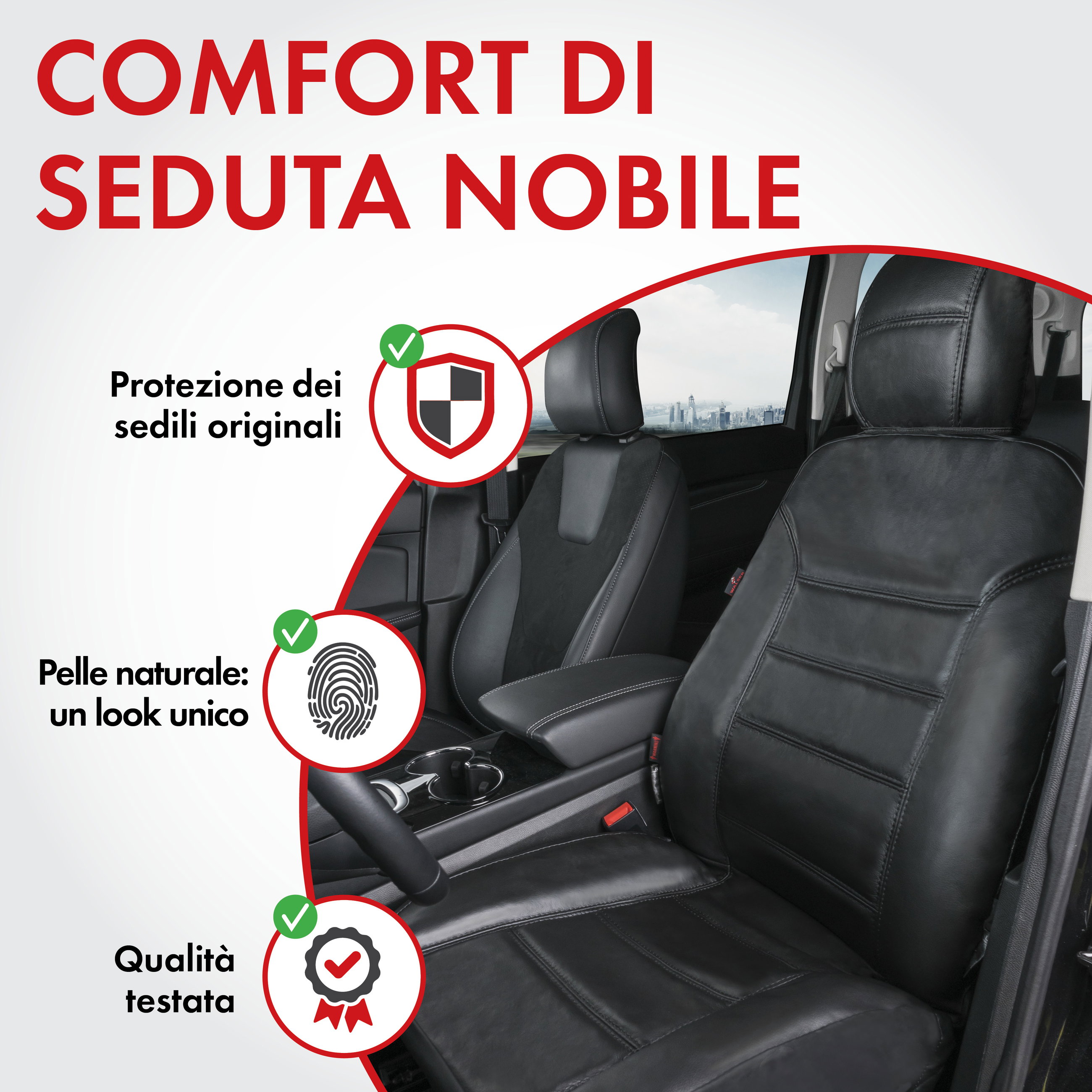 Coprisedili auto Billy in vera pelle nera ZIPP-IT, 1 pezzo
