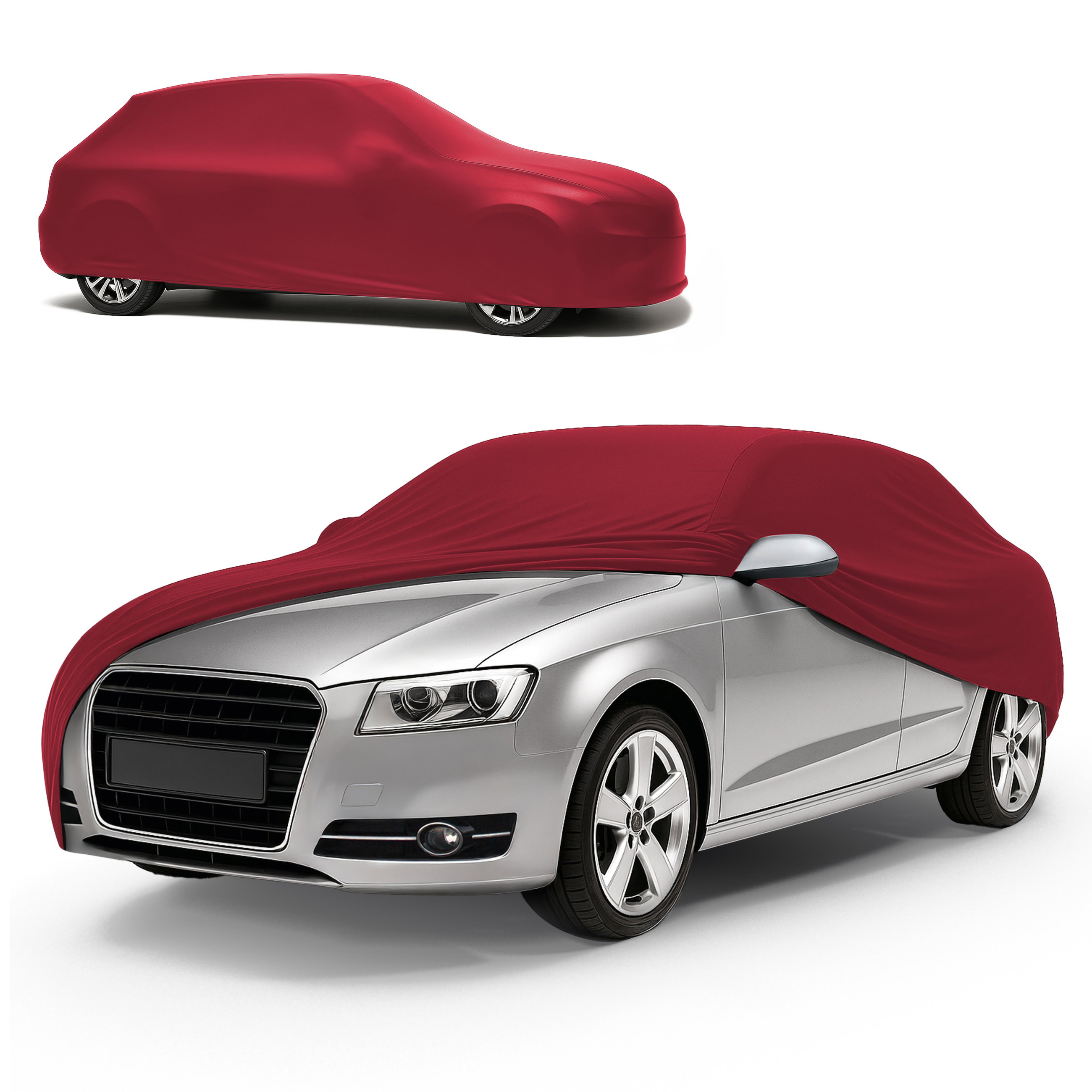 Premium Telo Copriauto da interno Indoor Stretch Plus, Copertura protettiva per uso interno Misura 4 station wagon rosso