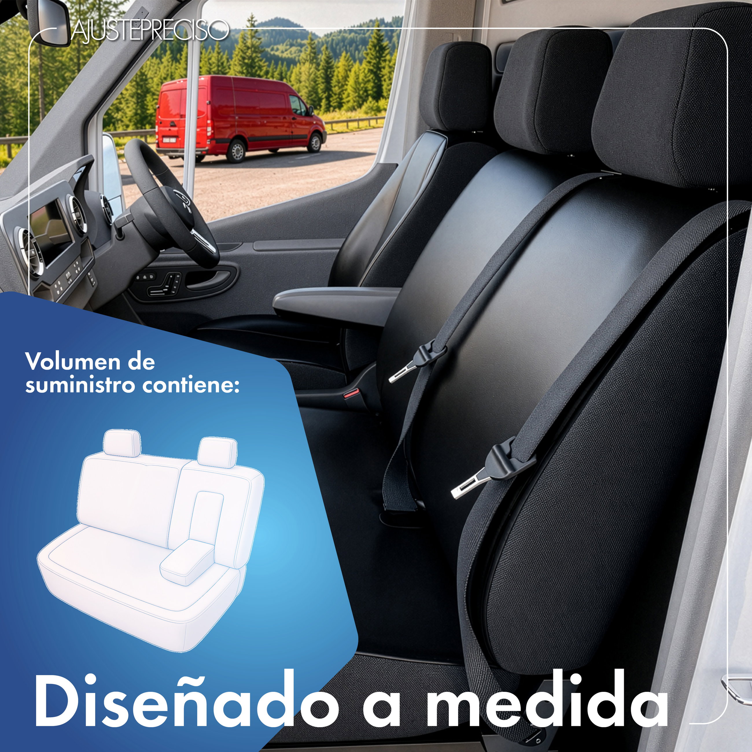 Ford Transit V363/Transit Connect V408 funda de asiento compatible de cuero sintético, ajuste perfecto para banco doble delantero banco divisible, fundas de asiento robustas para furgoneta/van