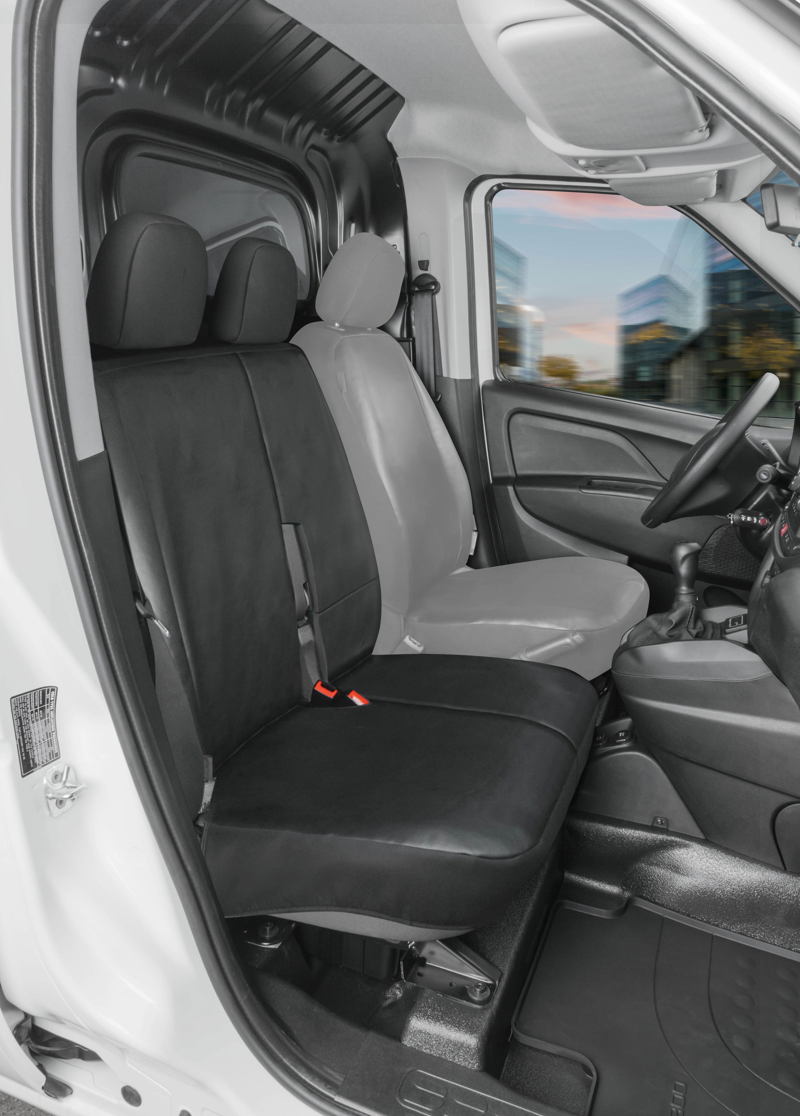 OliMoto Grey Eco-Leather & Fabric Front Seat Covers For Ford Transit Connect, Courier, Tourneo