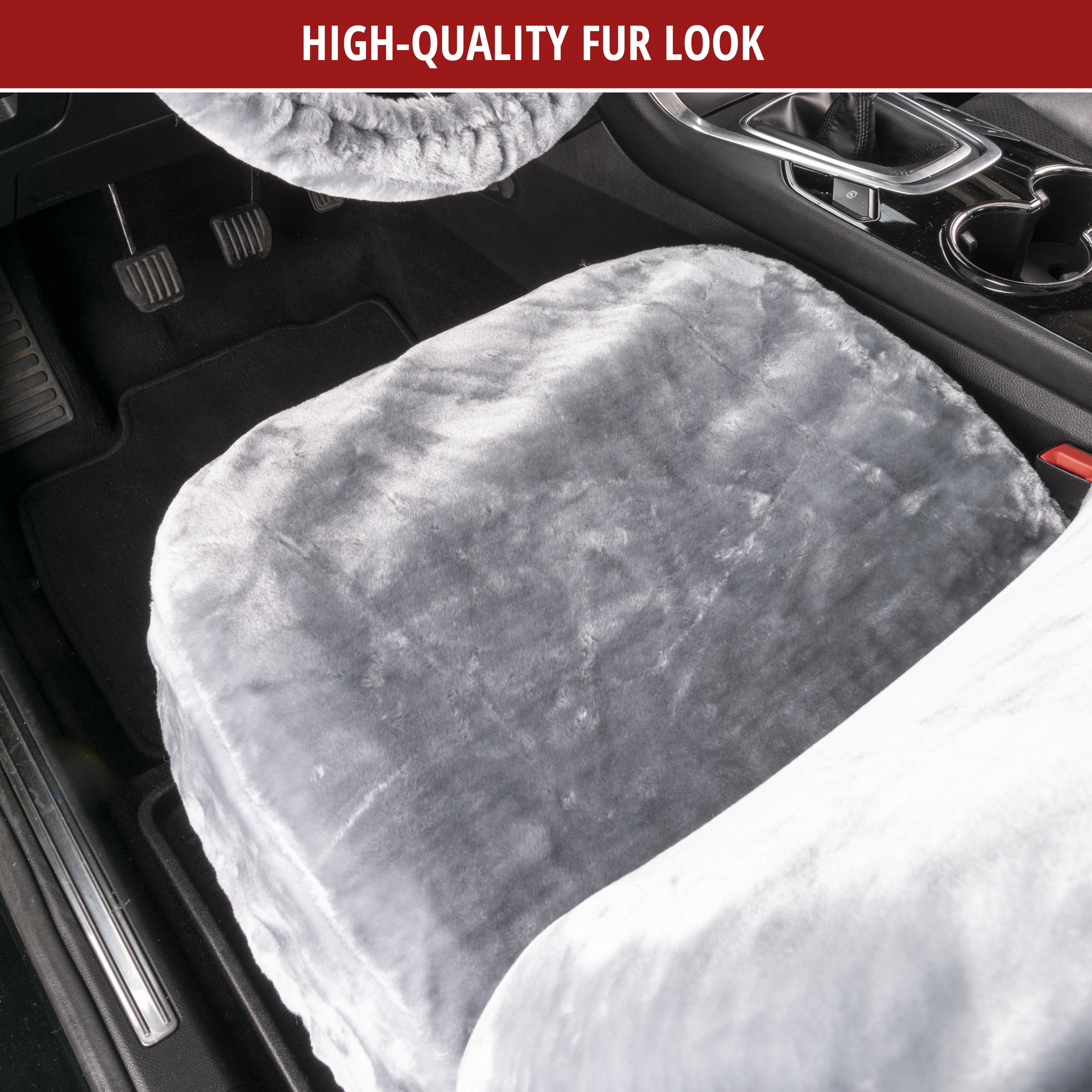 Car Seat Cover Teddy made of faux fur, single car seat protector, faux fur cover silver, 1 piece