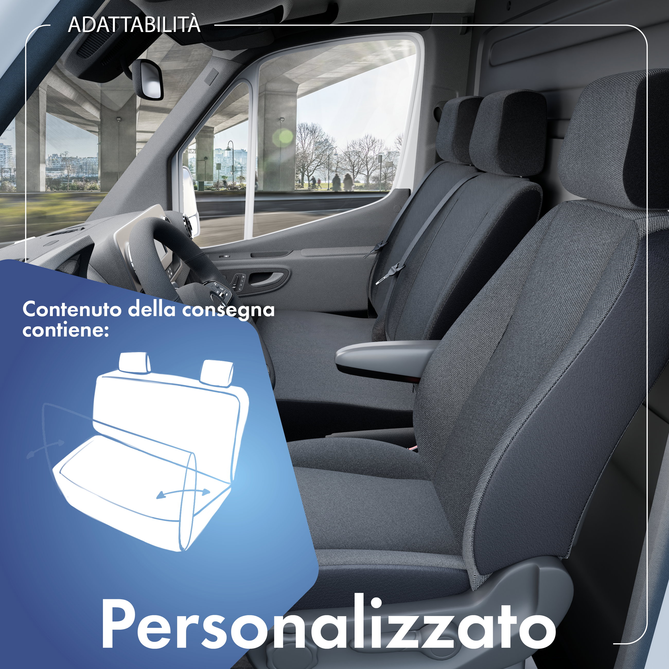 Transporter Coprisedili in tessuto per VW T5, doppia panca anteriore pieghevole