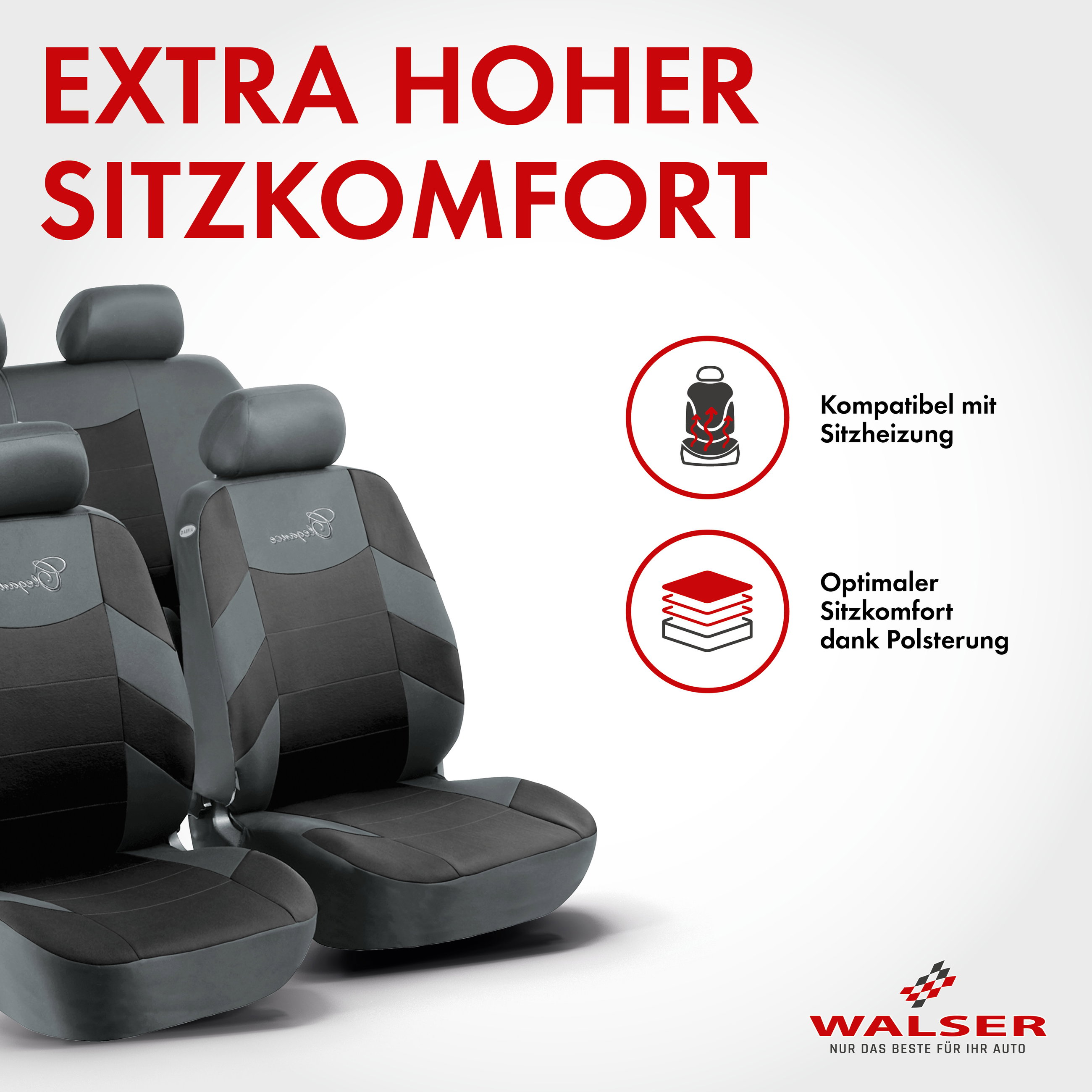 Autositzbezug ZIPP-IT Basic Elegance, PKW-Schonbezüge Komplettset mit Reißverschluss-System schwarz/grau