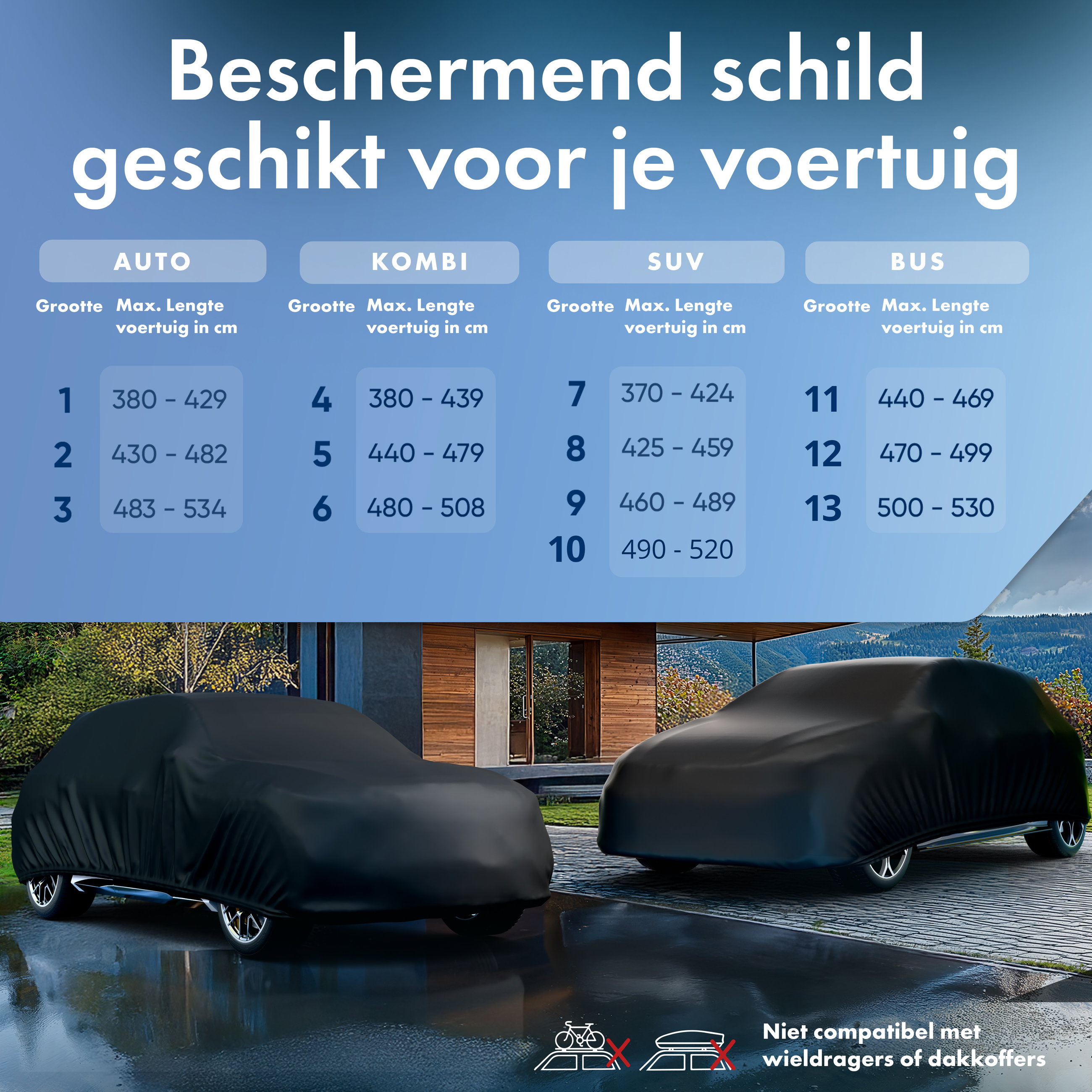 Dekzeil voor auto All Weather, autozeil volledige garage Maat 2 Auto zwart
