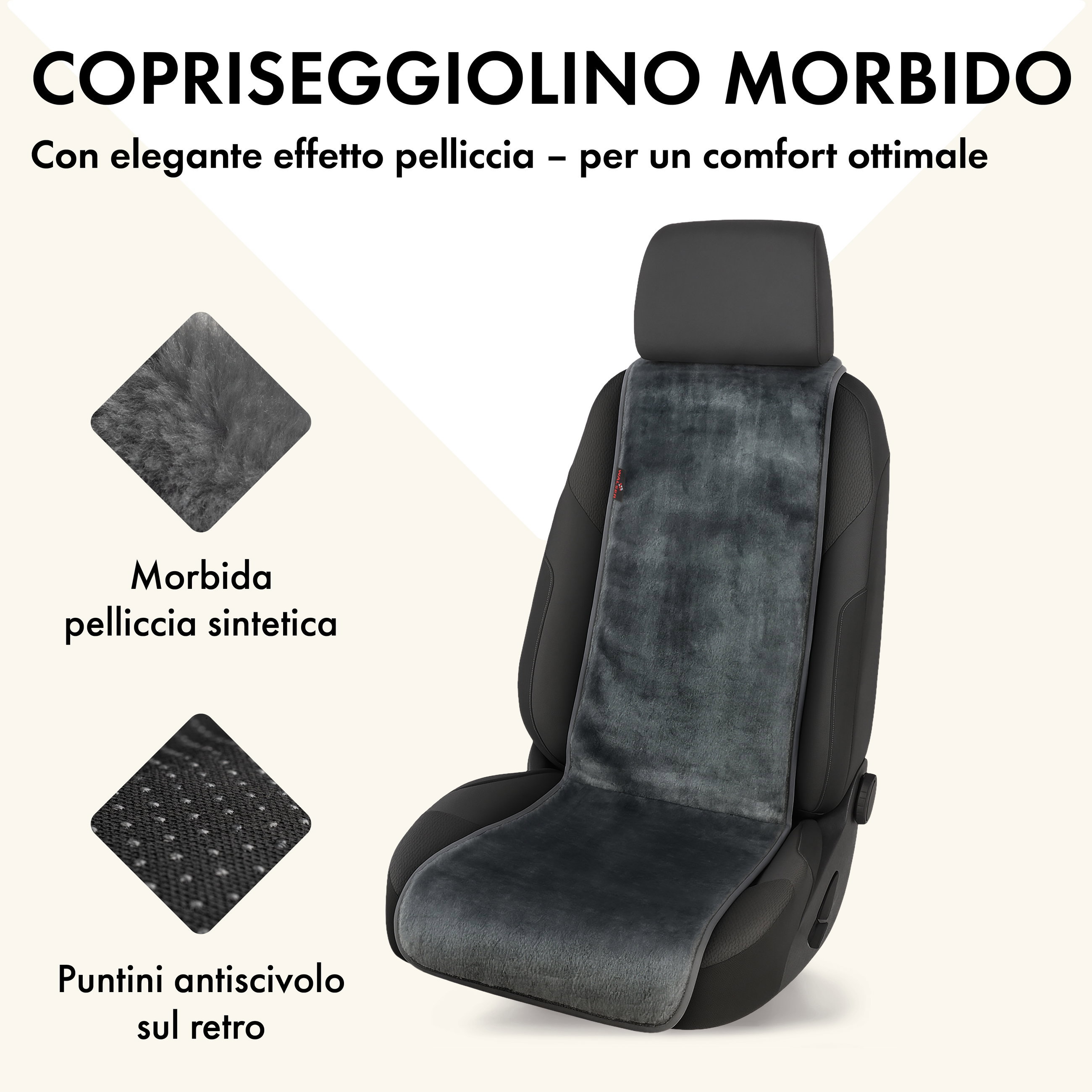 Coprisedile auto Teddy, protezione sedile auto in pelliccia sintetica per sedile singolo, rivestimento in pelliccia sintetica antracite, 1 pezzo