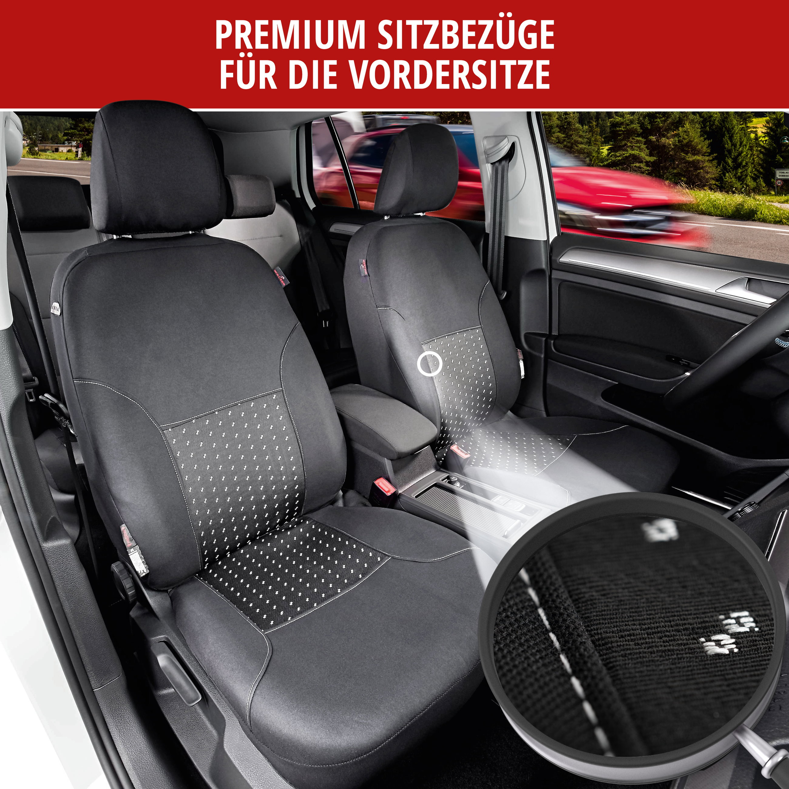 Autositzbezug Premium DotSpot, PKW-Schonbezüge für 2 Vordersitze grau/schwarz