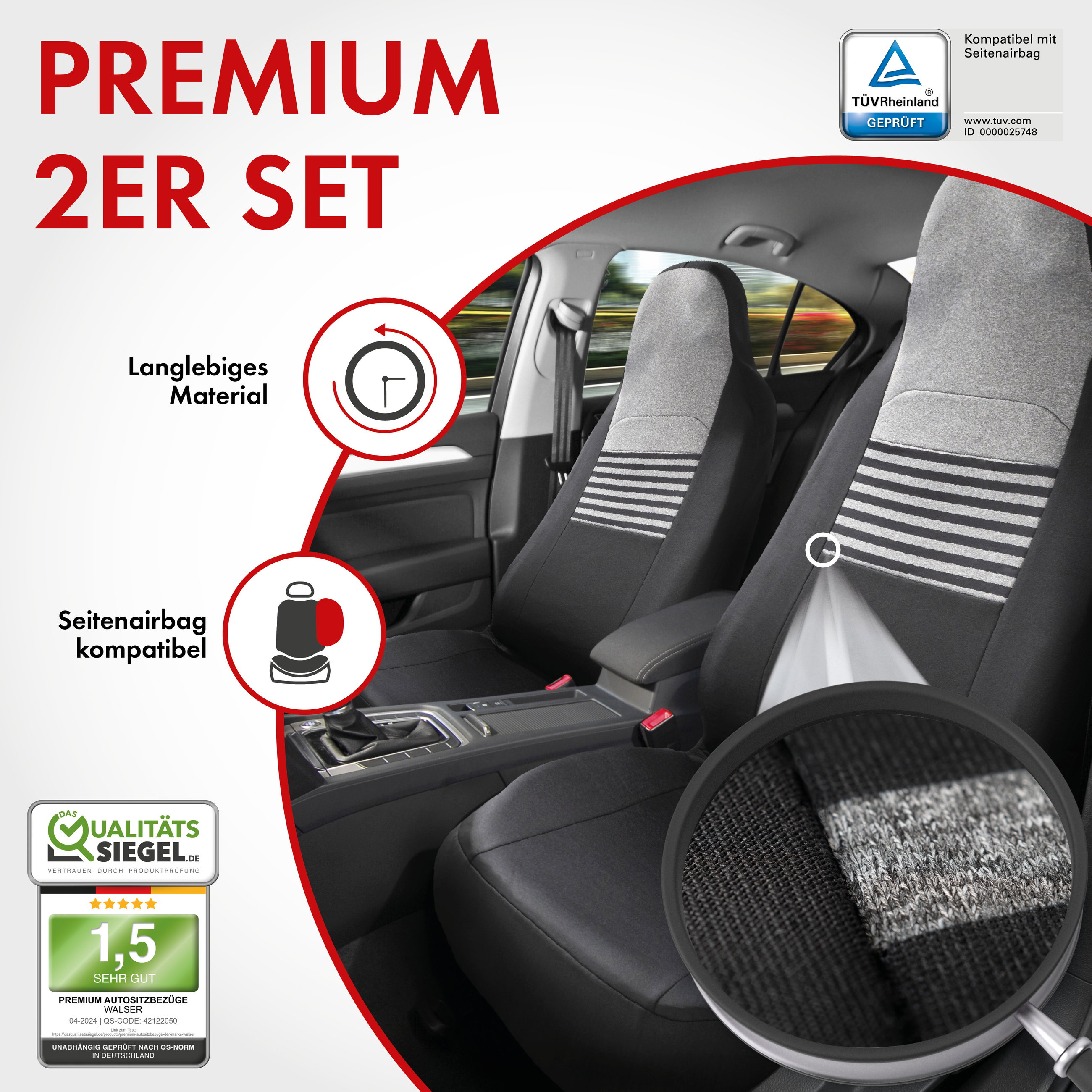 Autositzbezug ZIPP-IT Premium Gordon, PKW-Schonbezüge für 2 Vordersitze mit Reißverschluss-System schwarz/grau