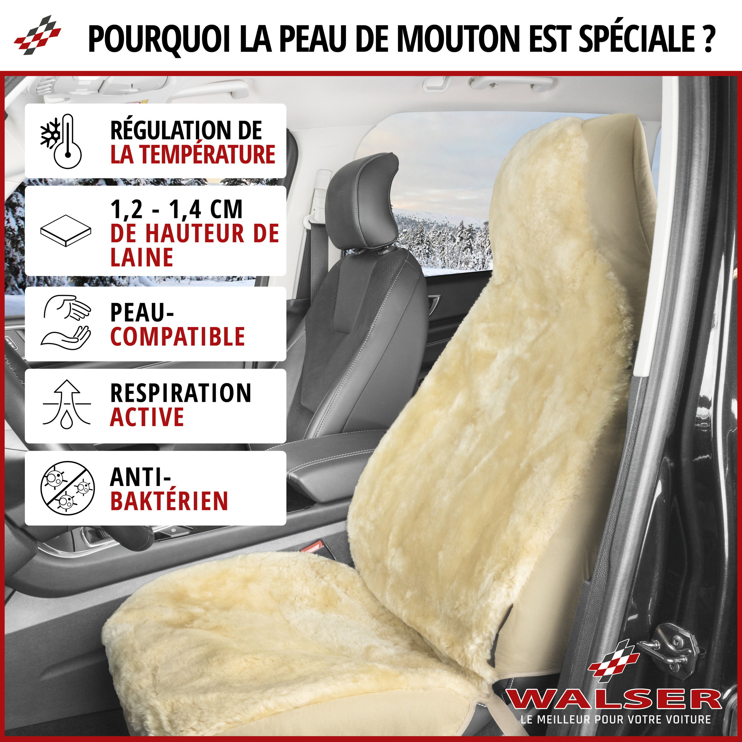 Housse de siège Zoya en agneau beige avec système informatique ZIPP pour siège à haut dossier, 1 pièce