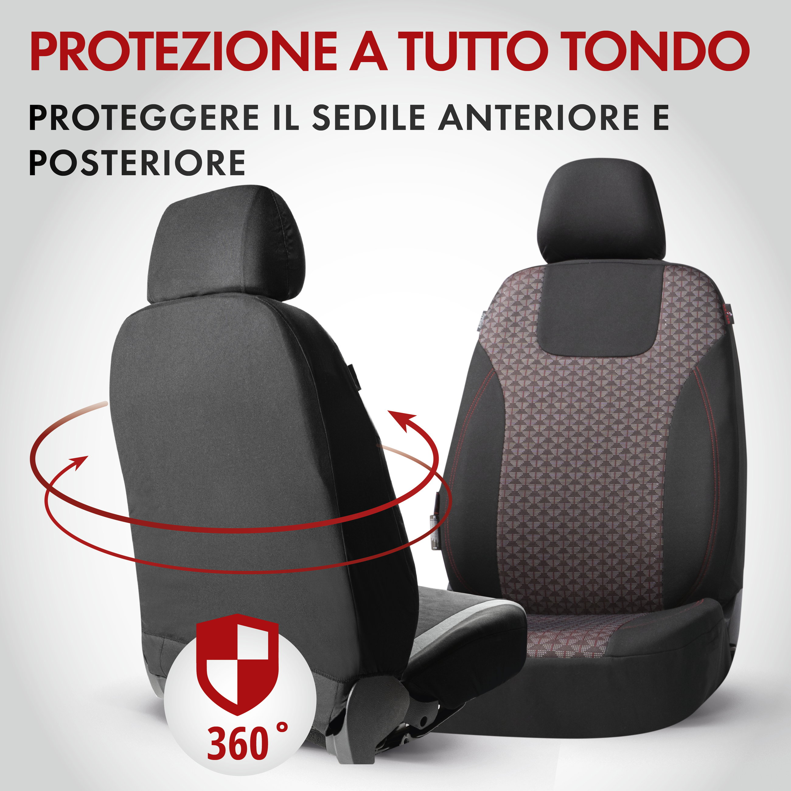 ZIPP IT Premium Coprisedili Redring per due sedili anteriori con sistema di chiusura lampo nero/rosso