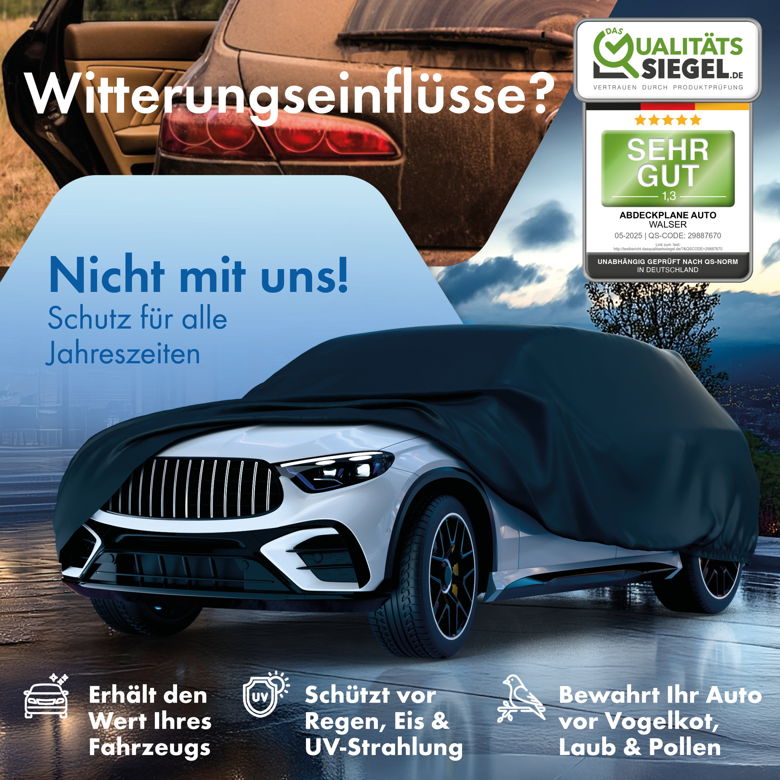 Abdeckplane Auto All Weather, Autoplane Vollgarage Größe 7 SUV/VAN, Autoabdeckung schwarz