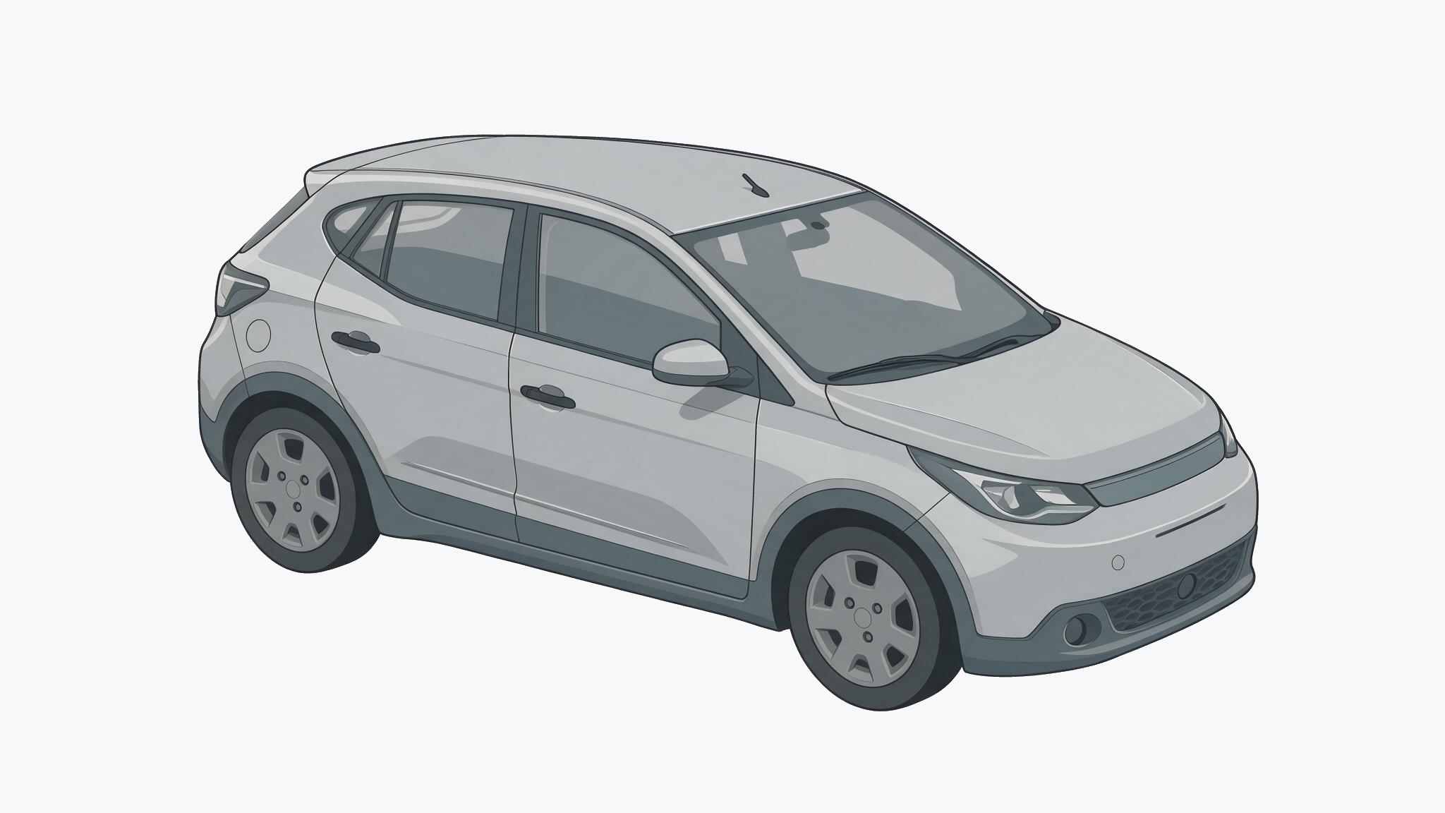 Illustration eines PKW mit vier markierten Fundstellen der Fahrzeug-Identifizierungsnummer